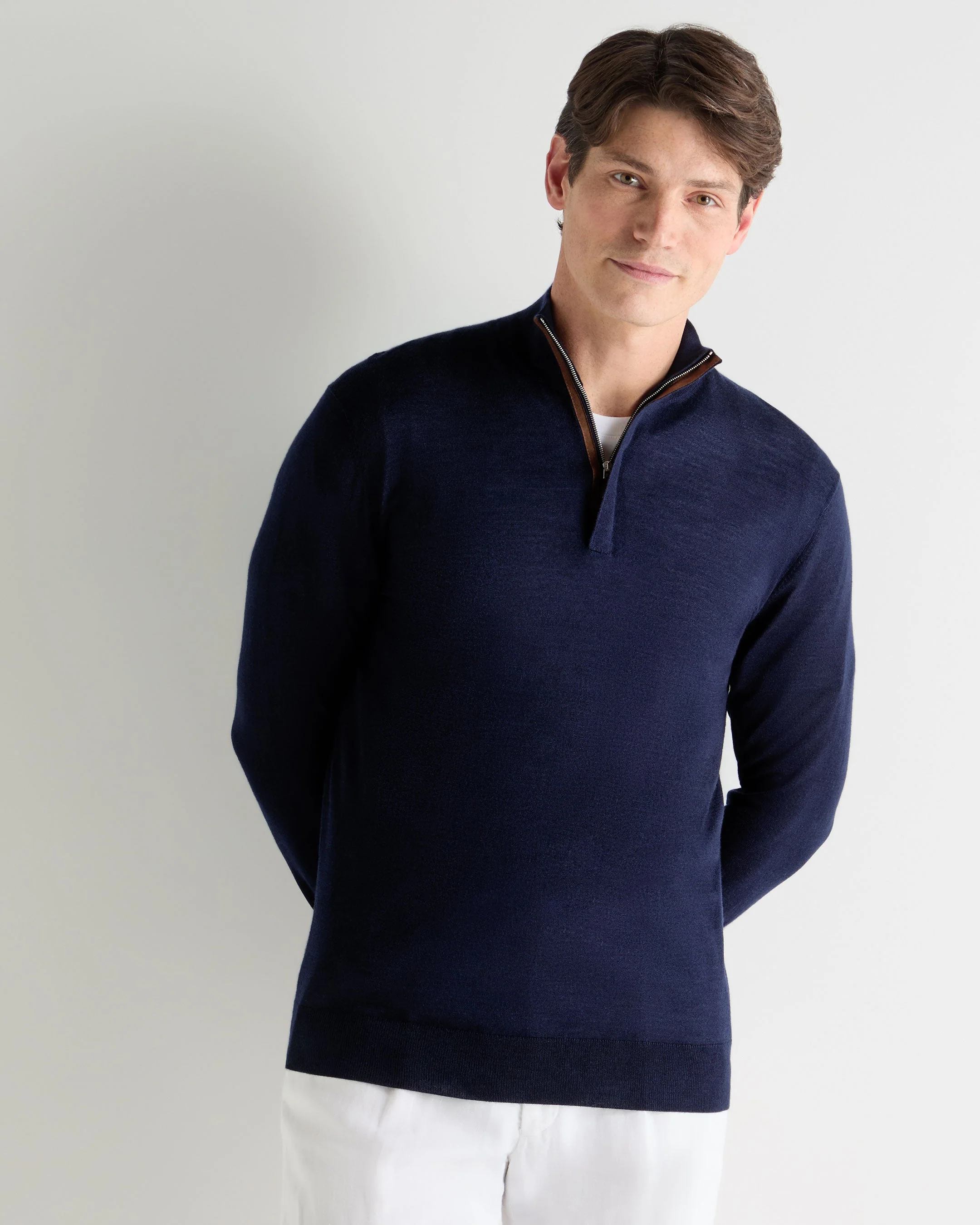 Men's Regent Fine Gauge Cashmere Half Zip Sweater Summer Navy Blue
