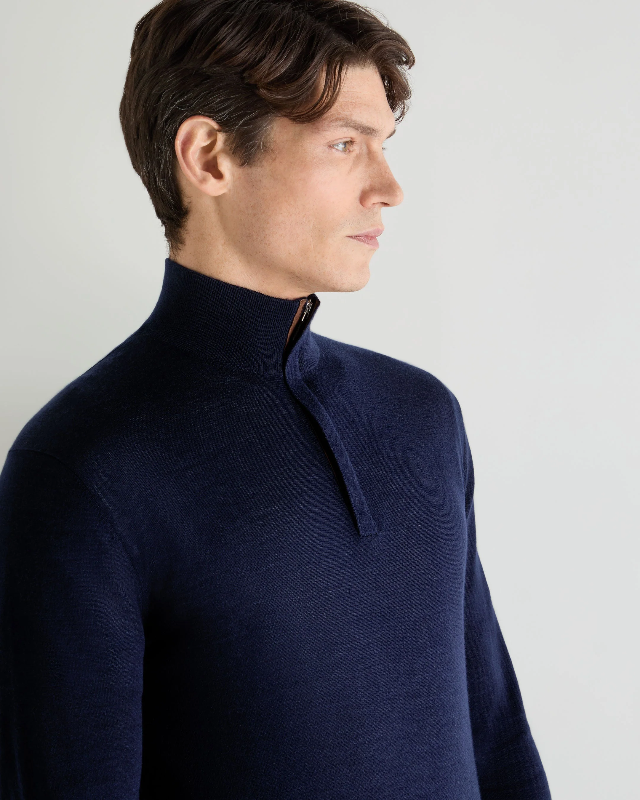 Men's Regent Fine Gauge Cashmere Half Zip Sweater Summer Navy Blue - Image 5