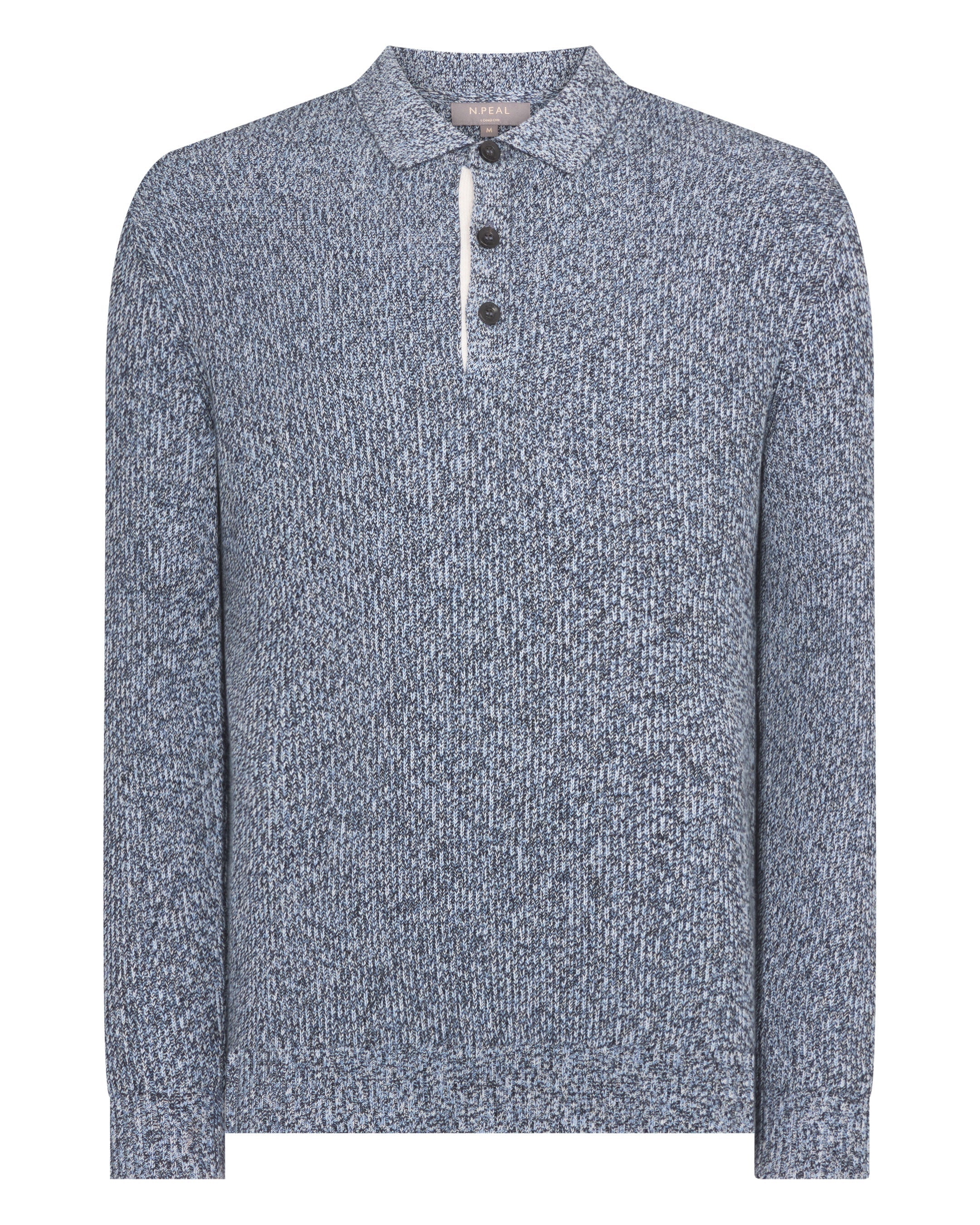Men's Rib Polo Cotton Blend Sweater Blue Marl - Image 2
