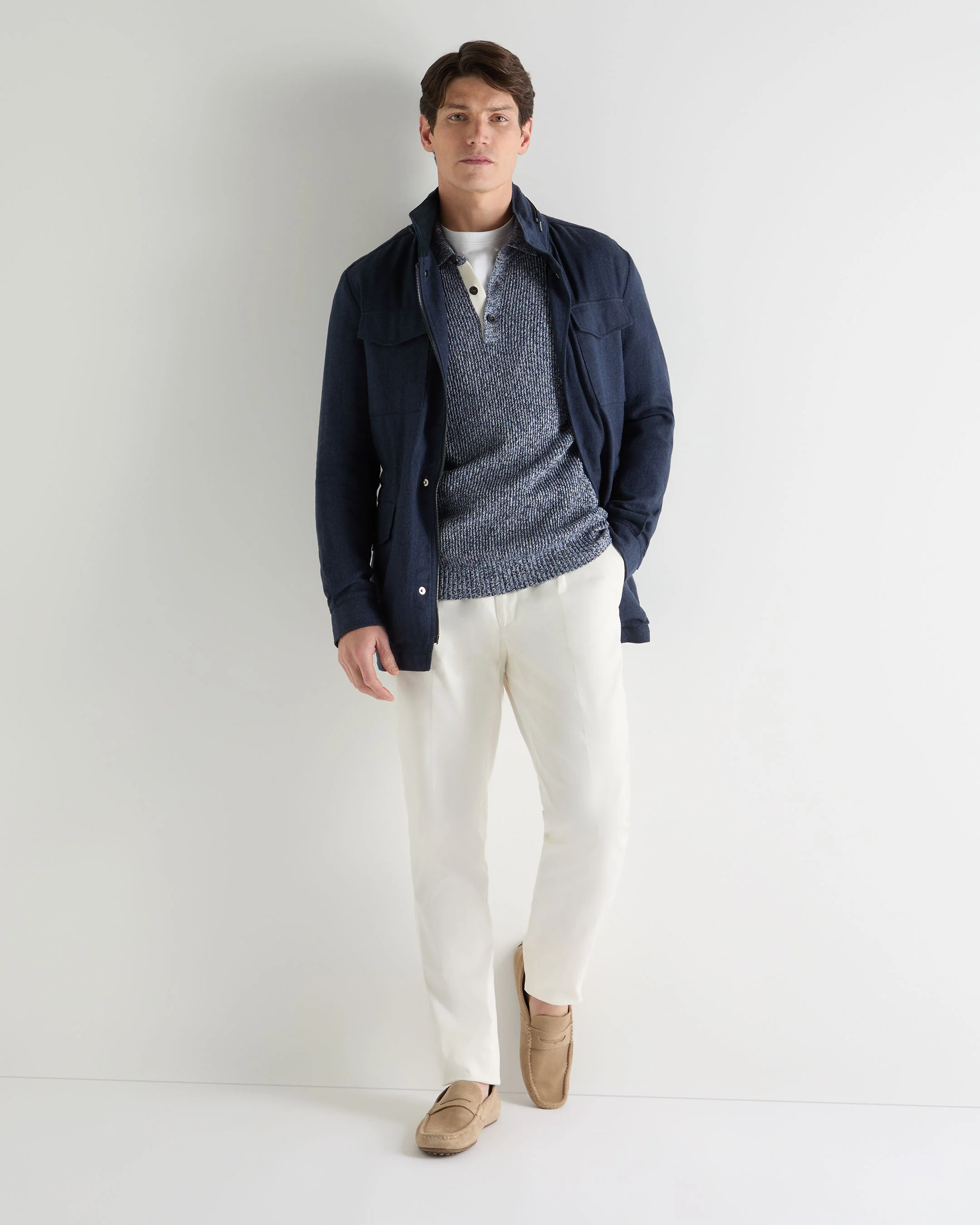 Men's Rib Polo Cotton Blend Sweater Blue Marl - Image 3