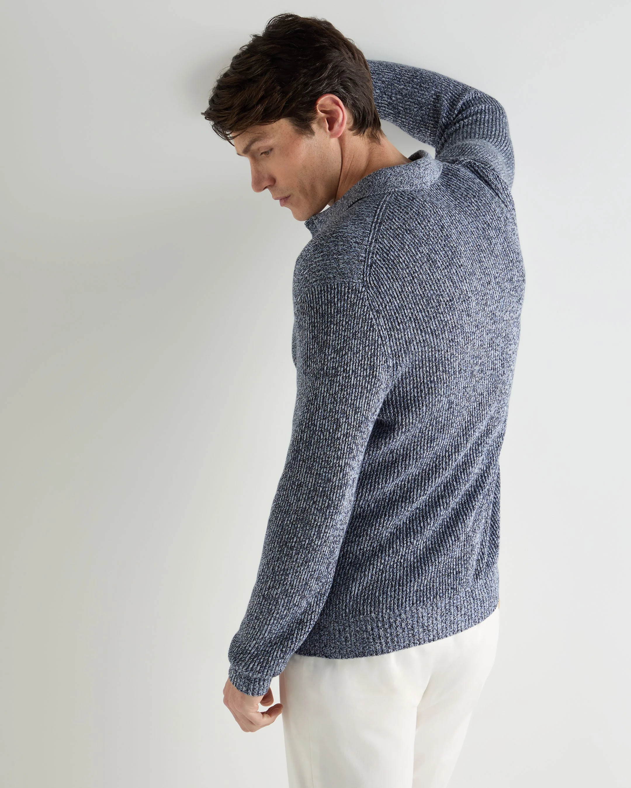 Men's Rib Polo Cotton Blend Sweater Blue Marl - Image 4