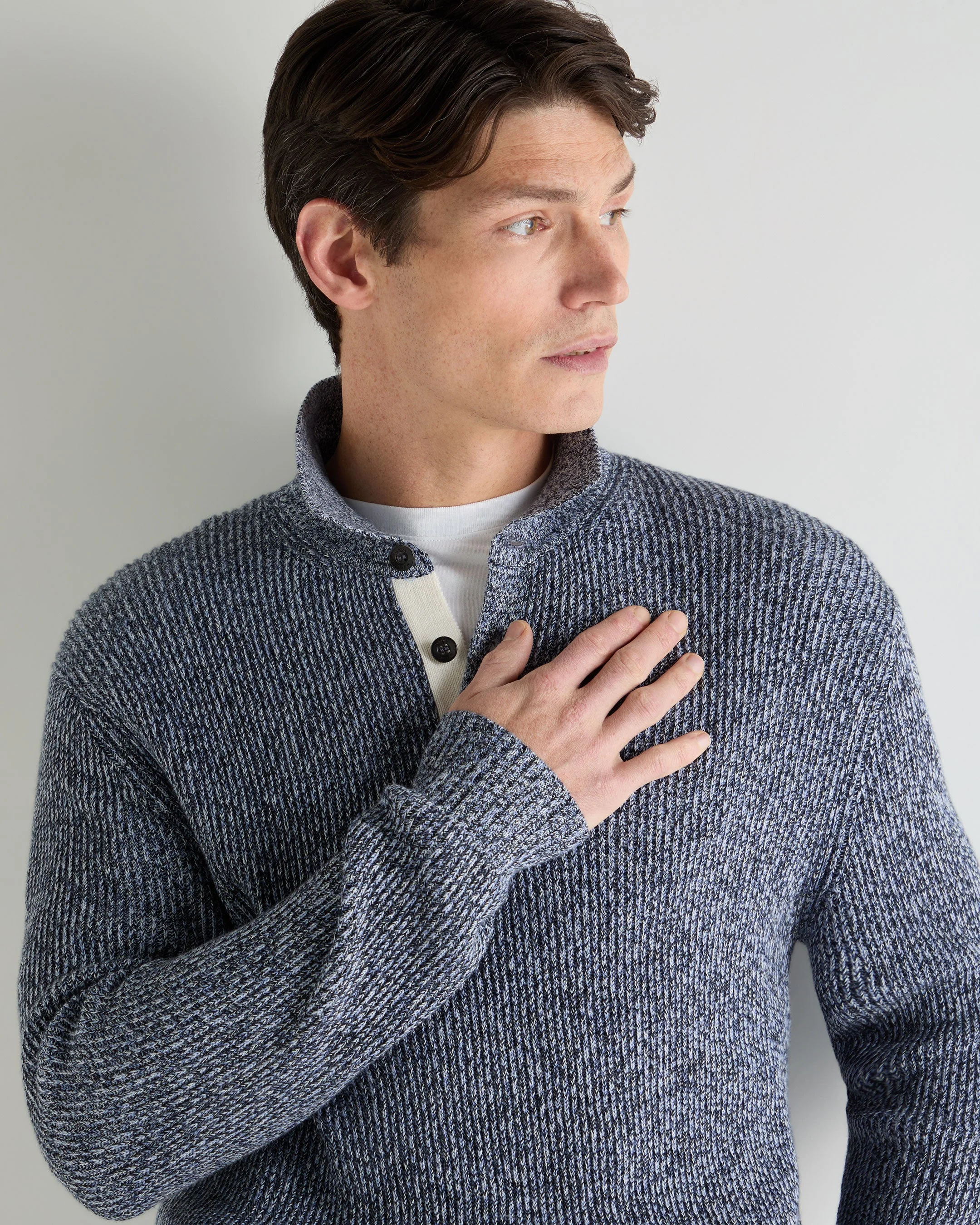 Men's Rib Polo Cotton Blend Sweater Blue Marl - Image 5