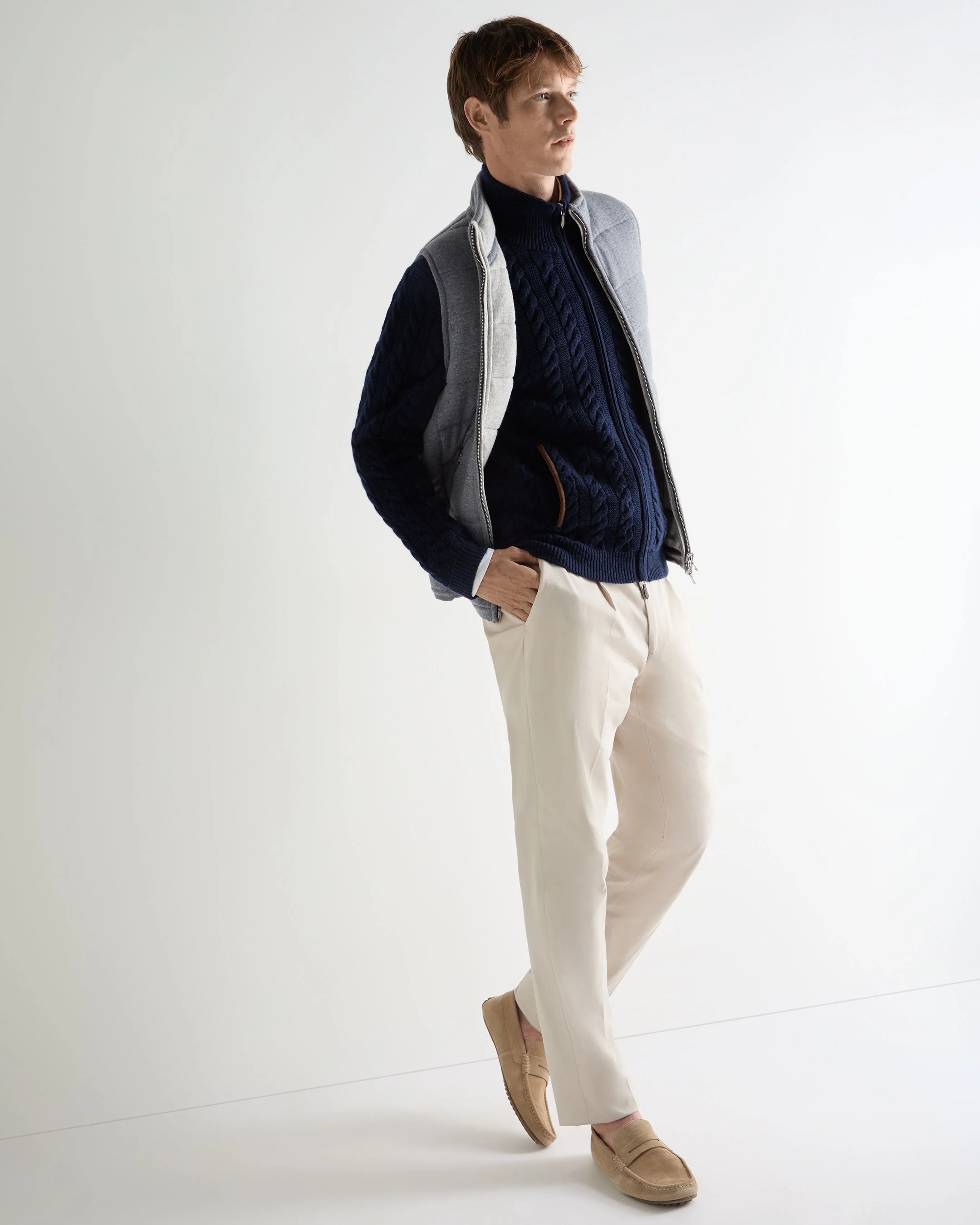 Men's Richmond Cable Cashmere Cardigan Deep French Blue - Image 3