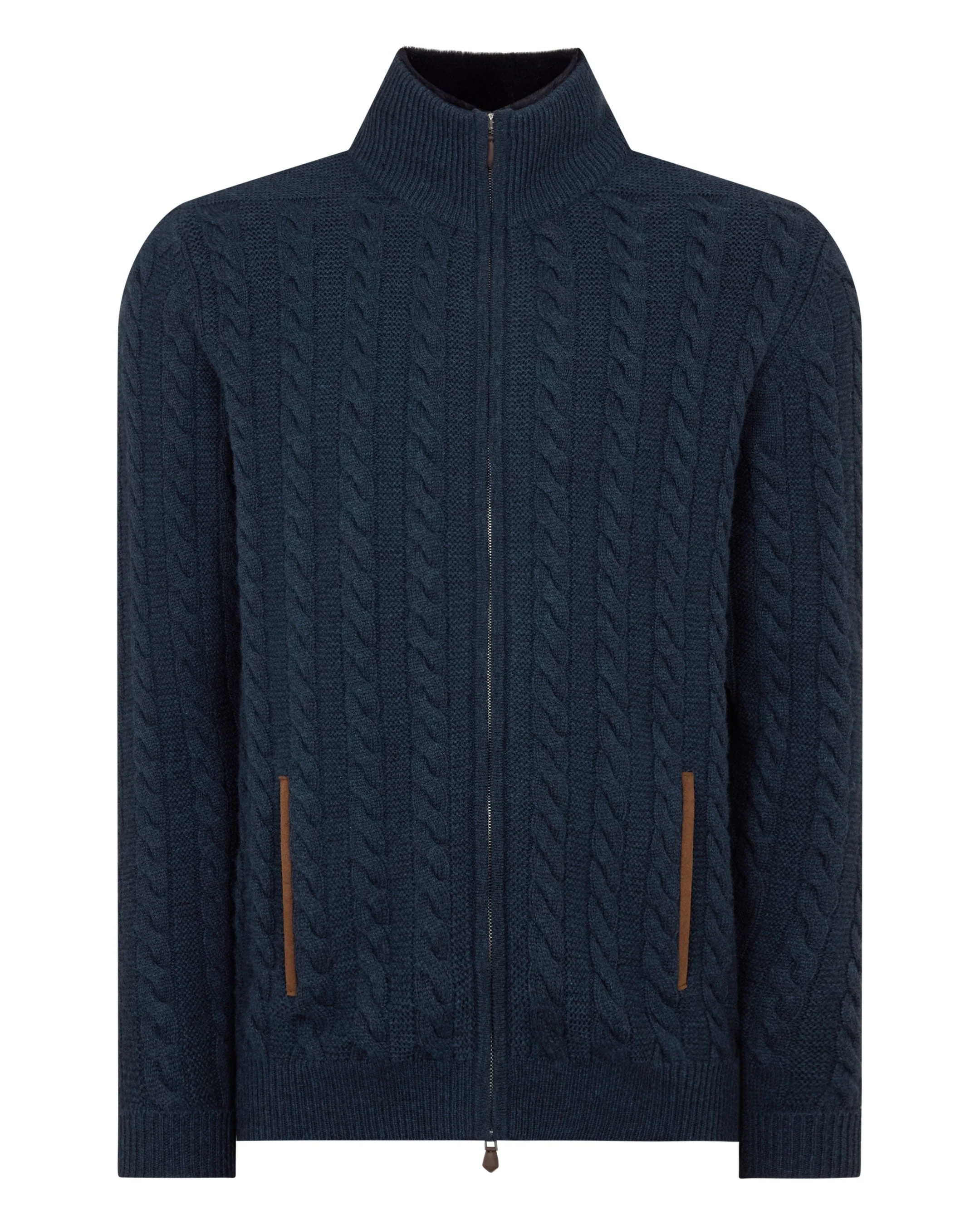 Men's Richmond Cable Cashmere Cardigan Indigo Blue - Image 2