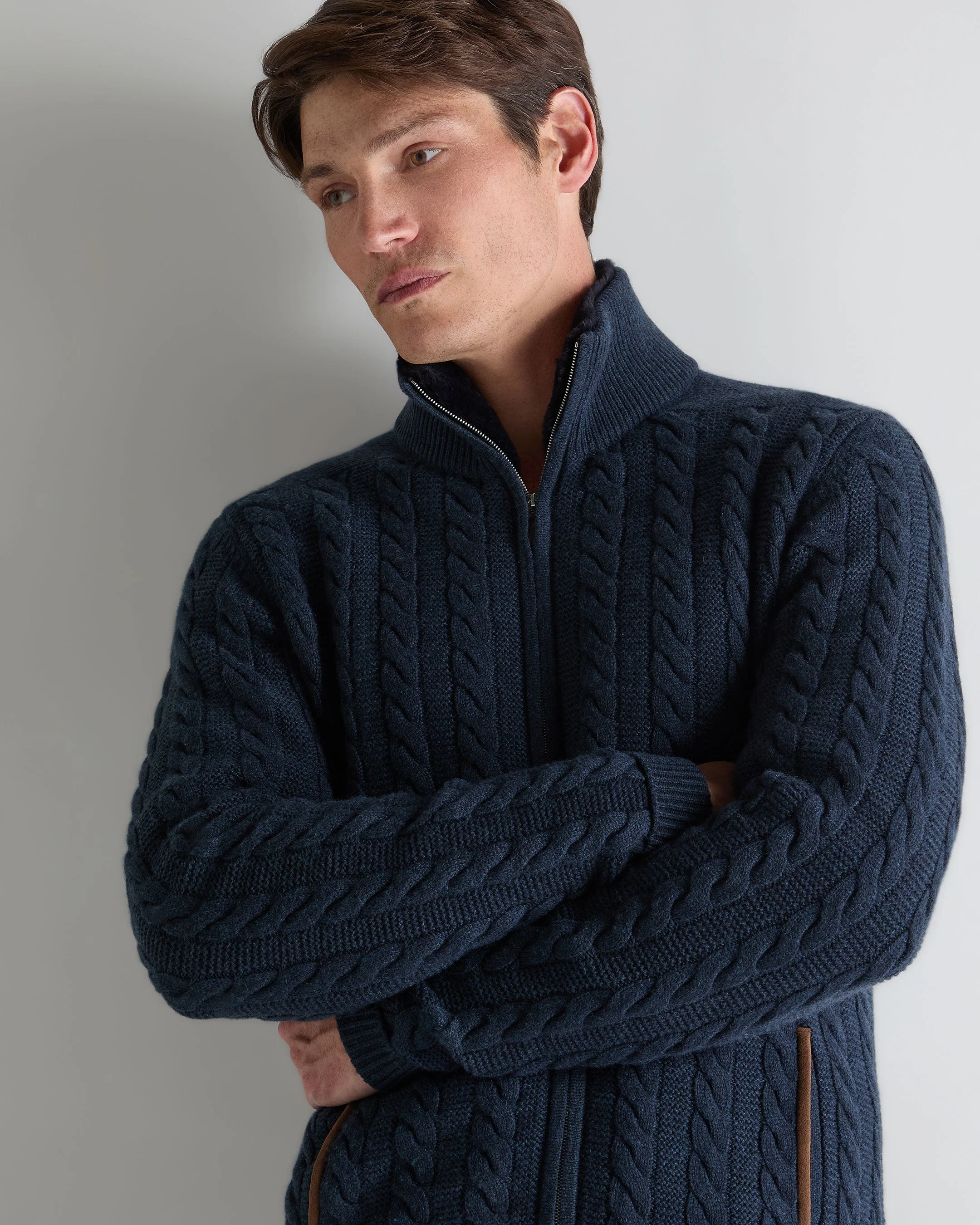 Men's Richmond Cable Cashmere Cardigan Indigo Blue - Image 5