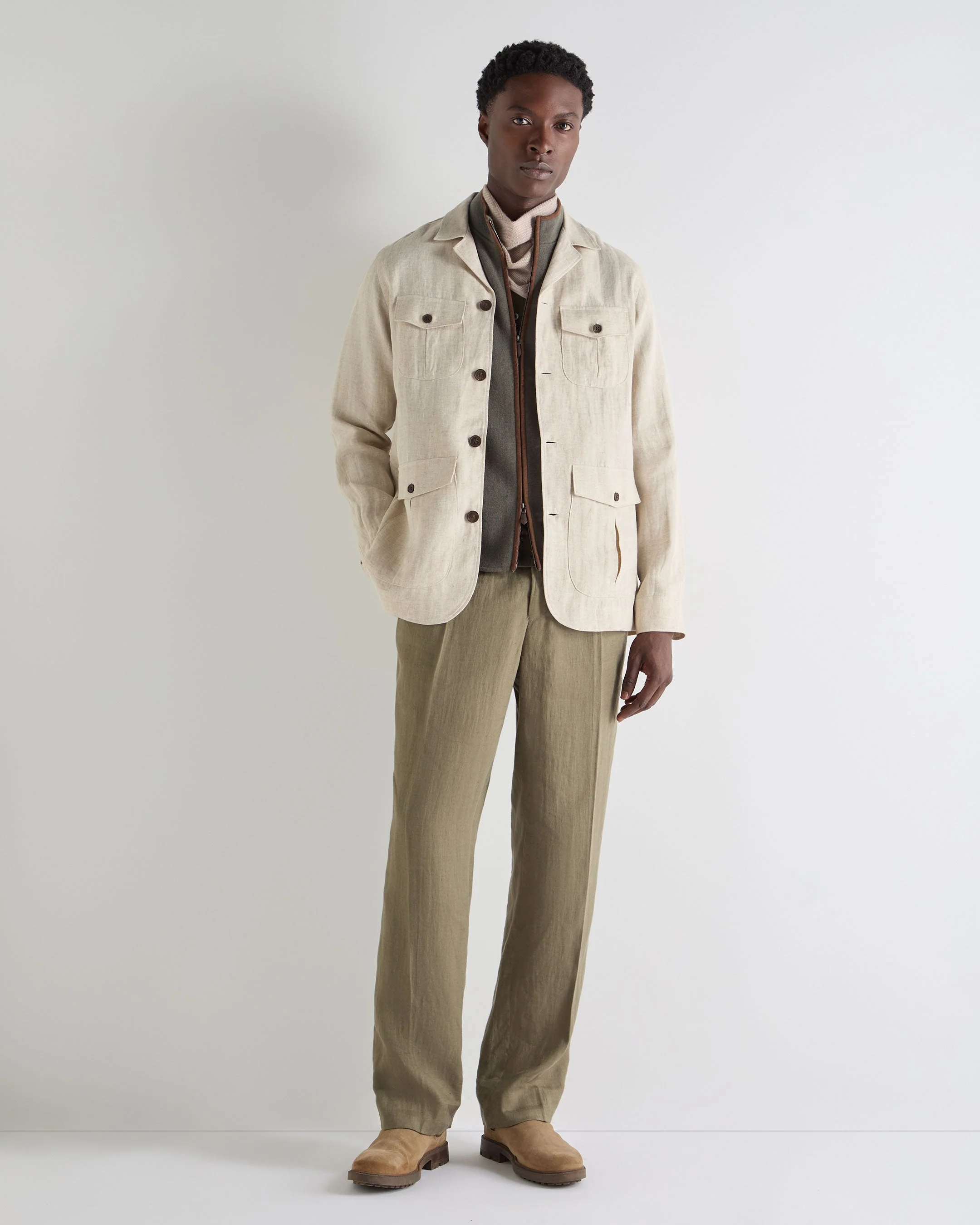 Men's Safari Linen Jacket Sand Brown - Image 3