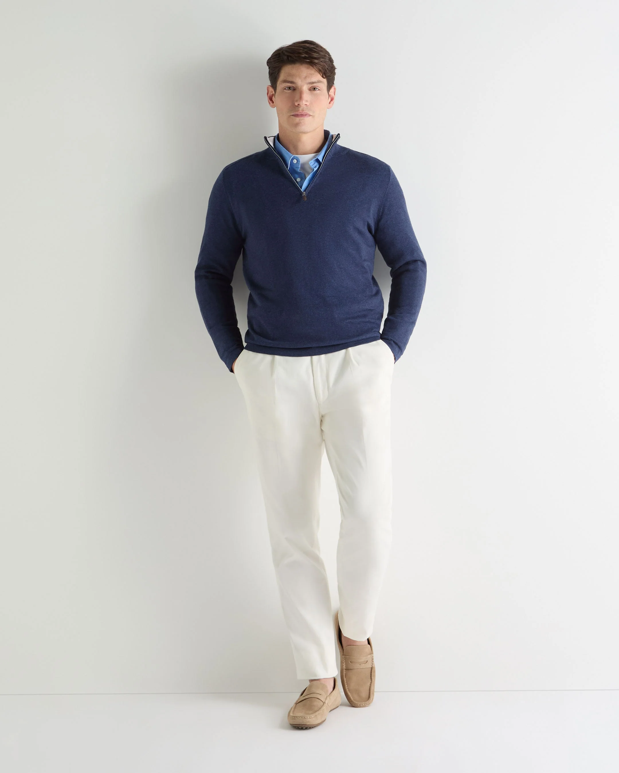 Men's Salcombe Half Zip Cotton Cashmere Sweater Dark Denim Blue - Image 3