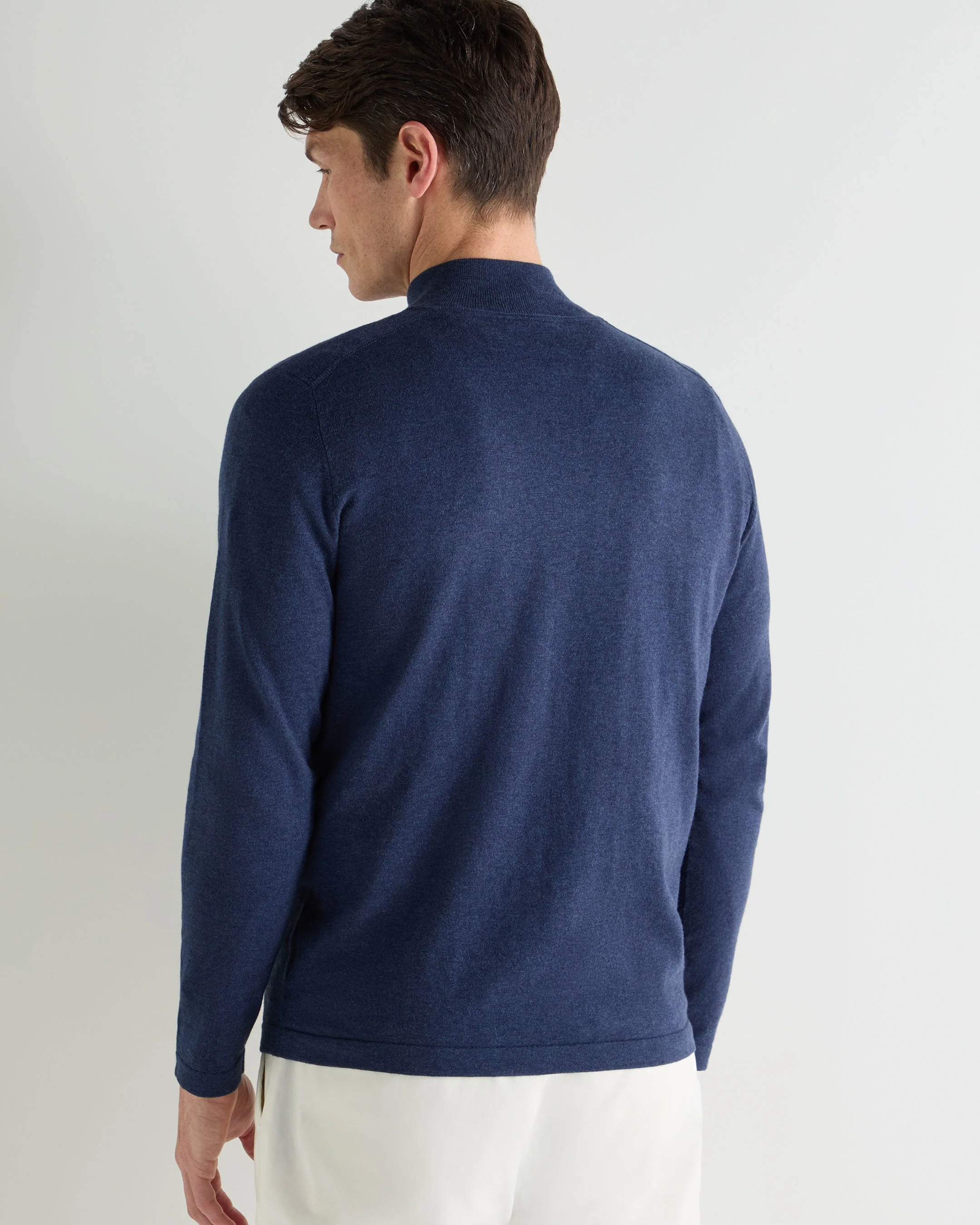 Men's Salcombe Half Zip Cotton Cashmere Sweater Dark Denim Blue - Image 4