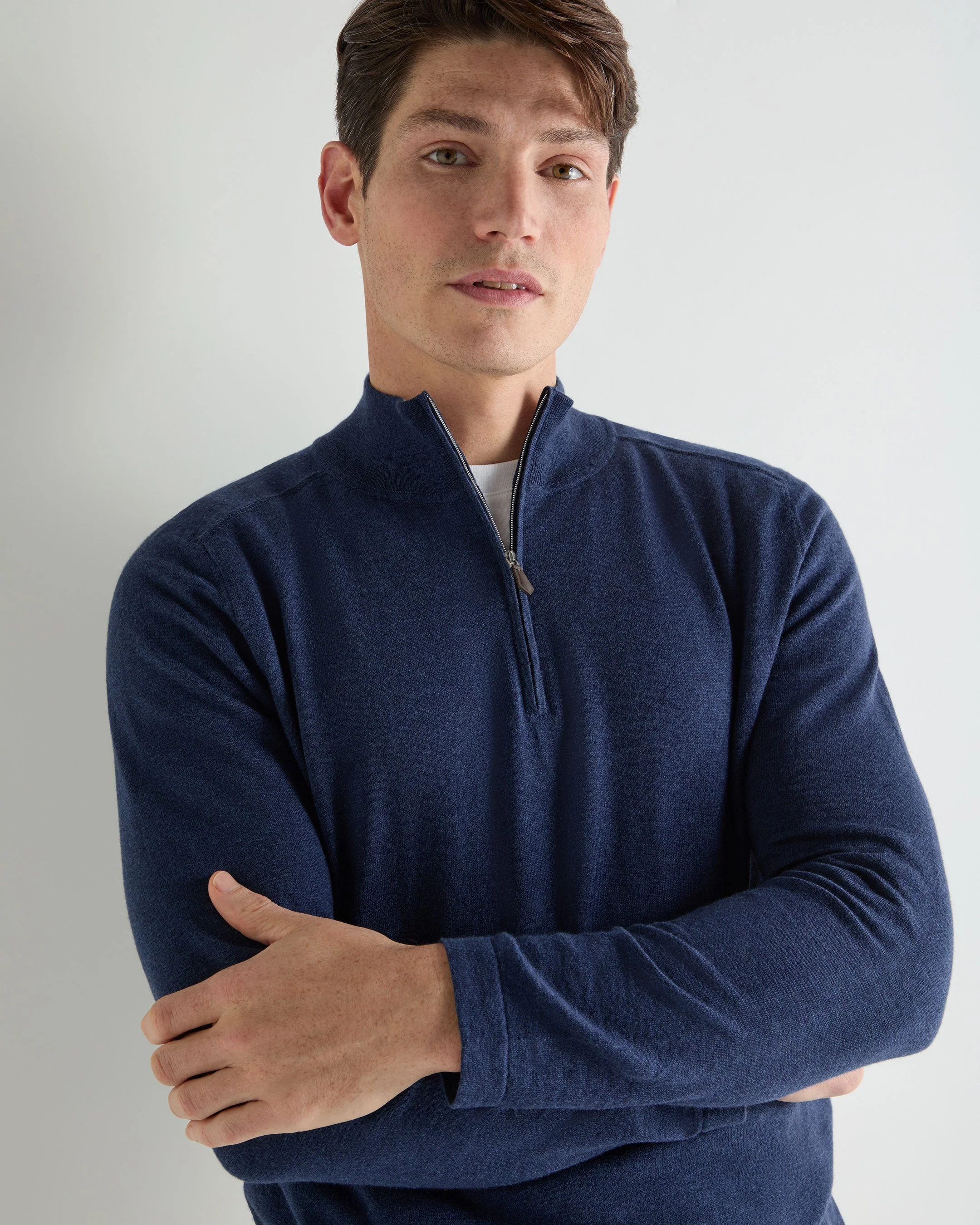 Men's Salcombe Half Zip Cotton Cashmere Sweater Dark Denim Blue - Image 5