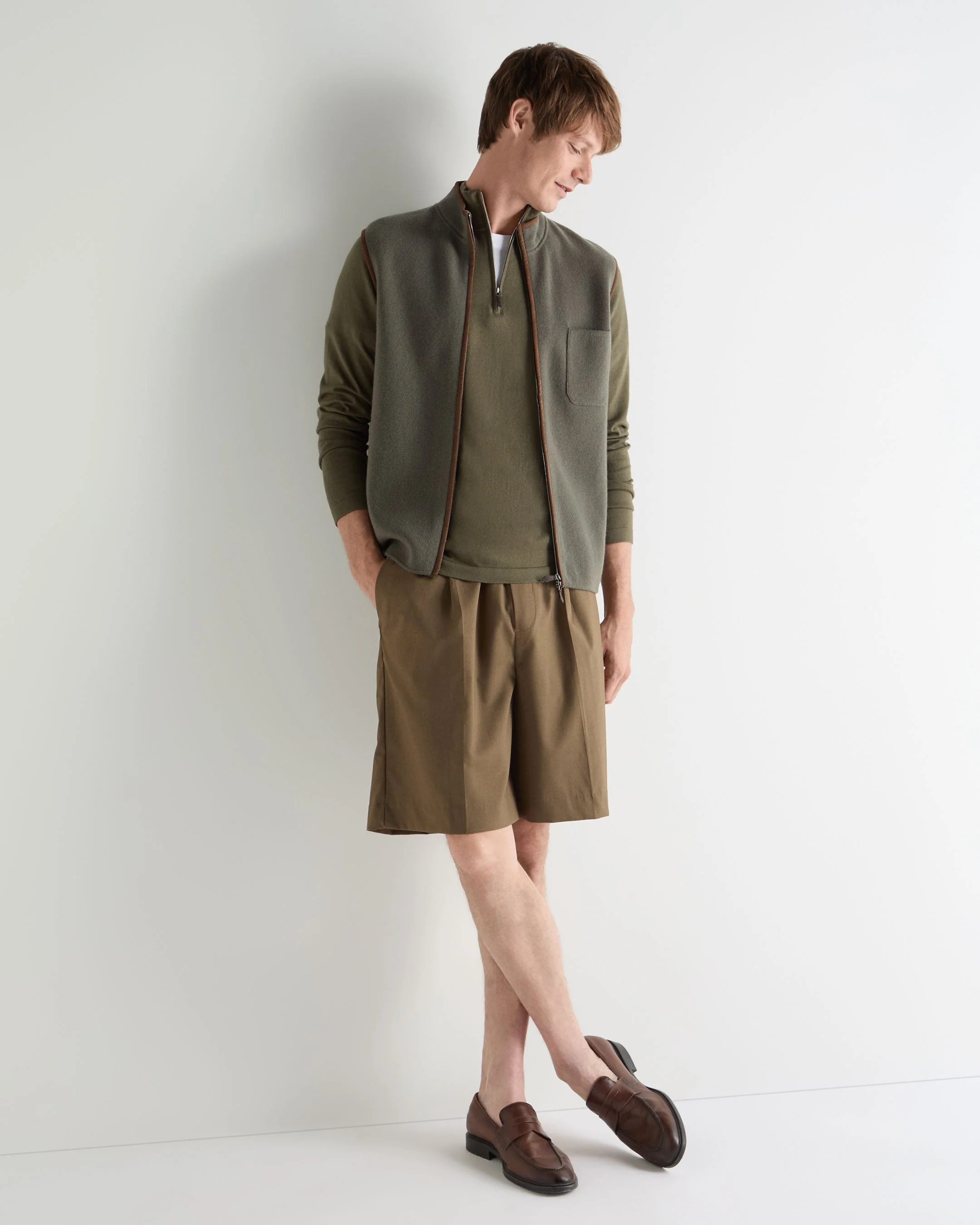 Men's Salcombe Half Zip Cotton Cashmere Sweater Khaki Green - Image 3