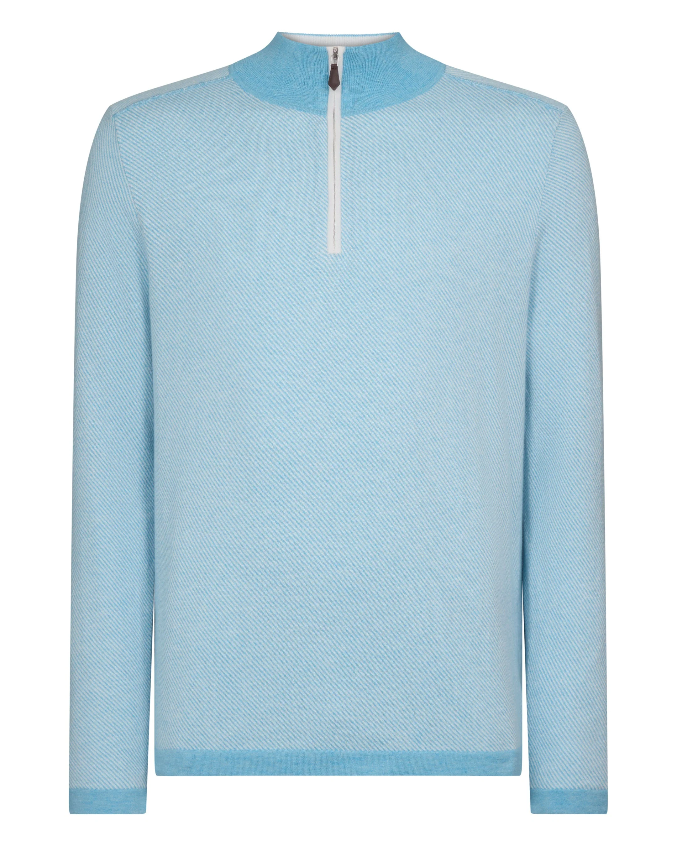 Men's Salcombe Jacquard Half Zip Cotton Cashmere Sweater Cornflower Blue - Image 2