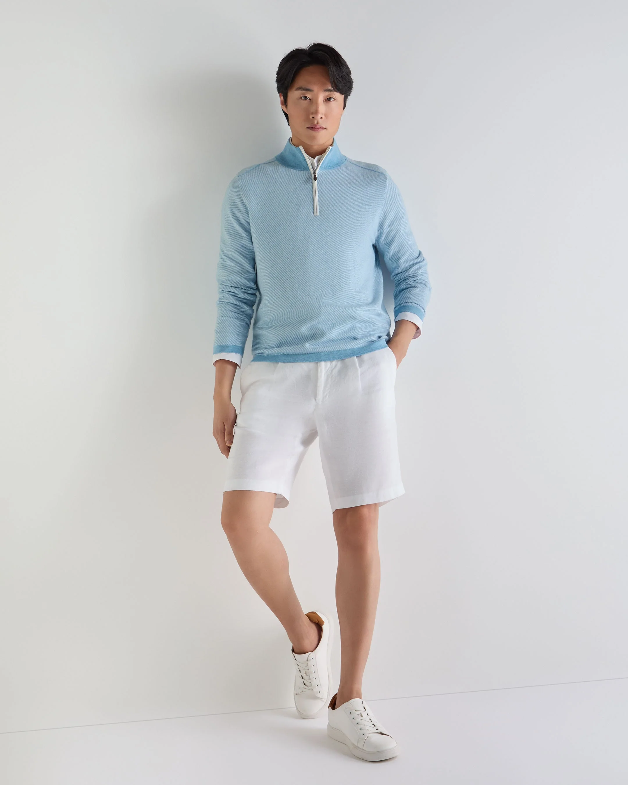 Men's Salcombe Jacquard Half Zip Cotton Cashmere Sweater Cornflower Blue - Image 3