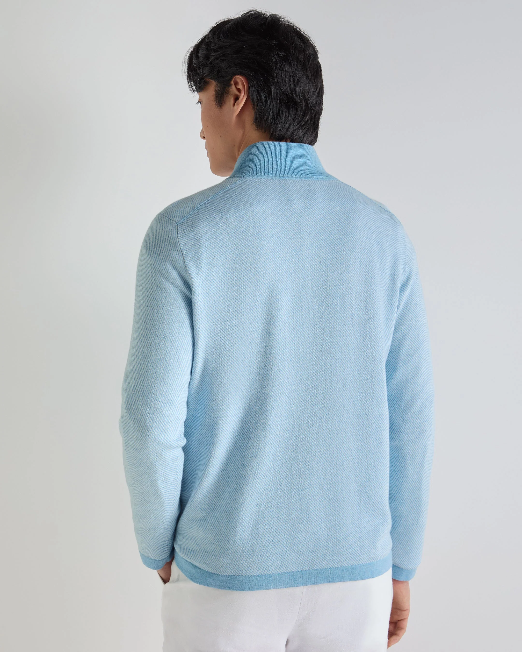 Men's Salcombe Jacquard Half Zip Cotton Cashmere Sweater Cornflower Blue - Image 4
