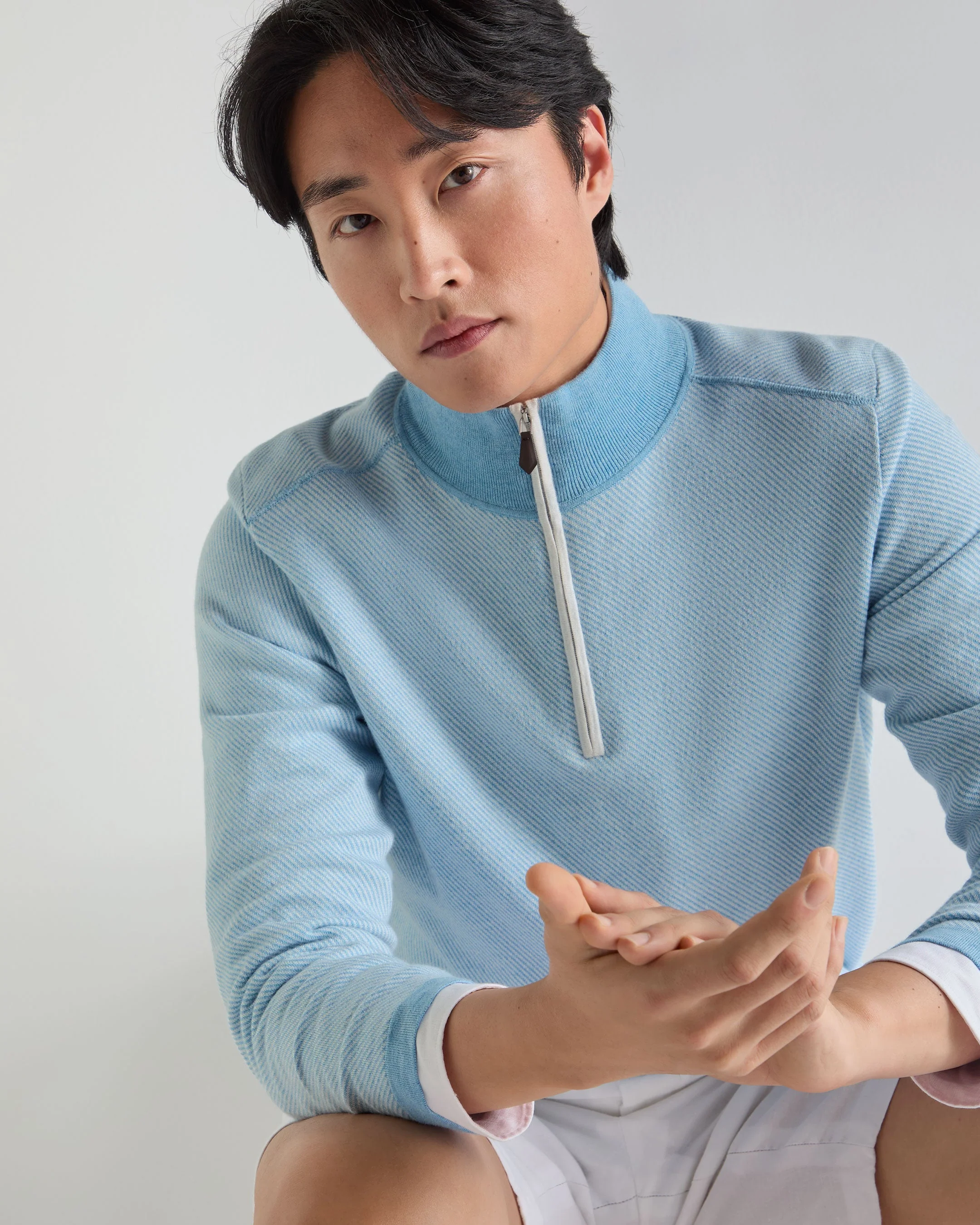 Men's Salcombe Jacquard Half Zip Cotton Cashmere Sweater Cornflower Blue - Image 5