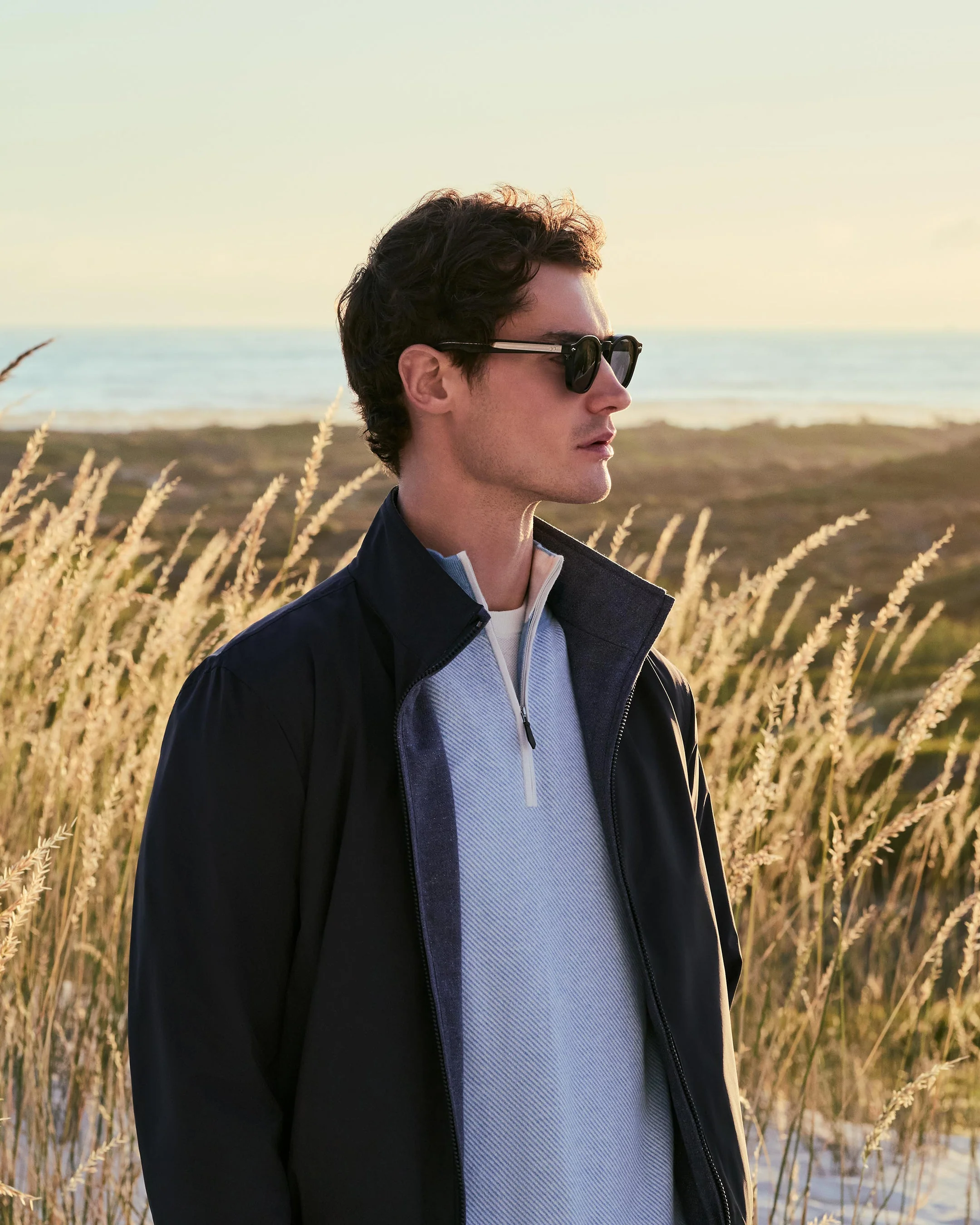 Men's Salcombe Jacquard Half Zip Cotton Cashmere Sweater Cornflower Blue - Image 6
