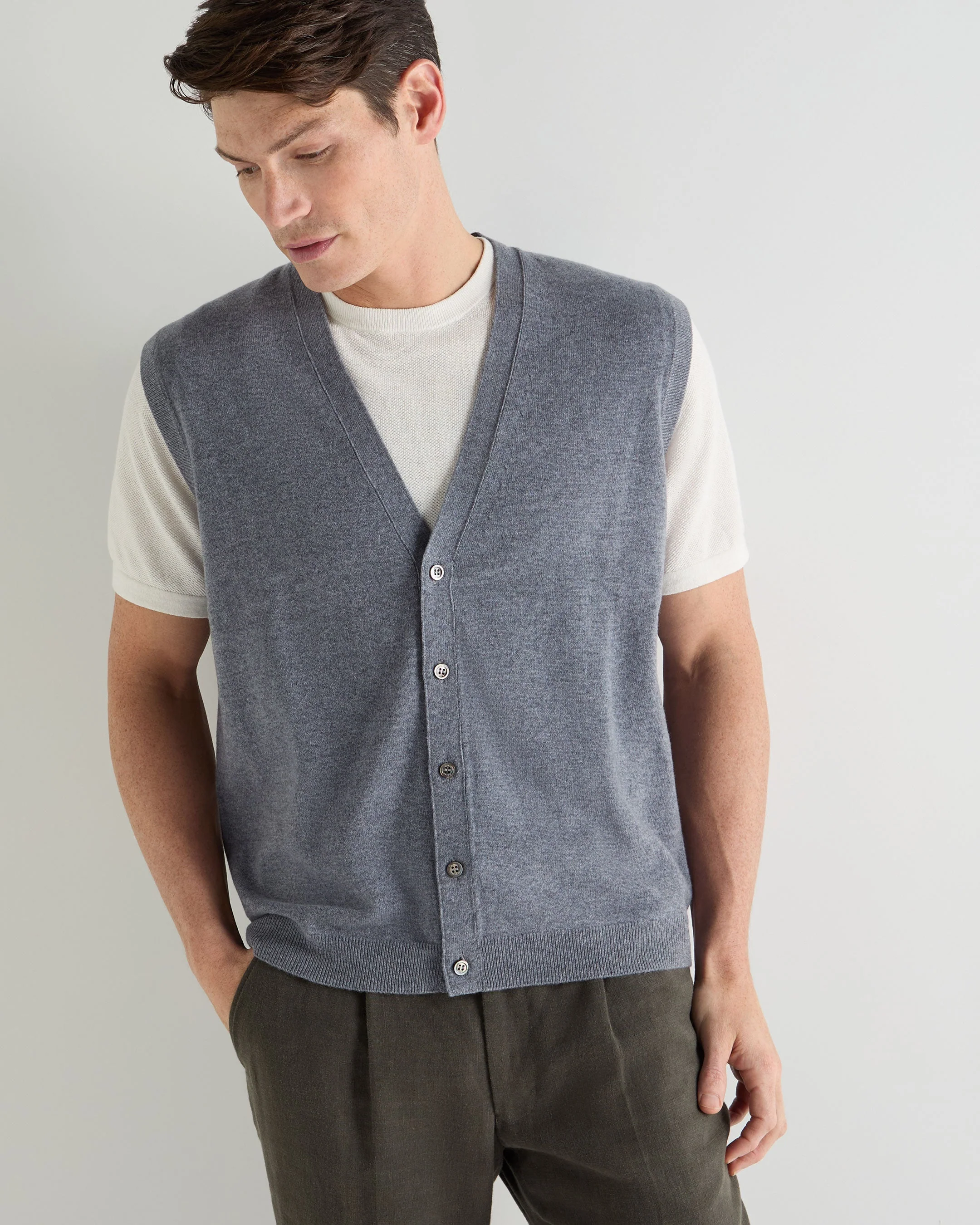 Men's Sleeveless Cashmere Tank Top Ash Grey
