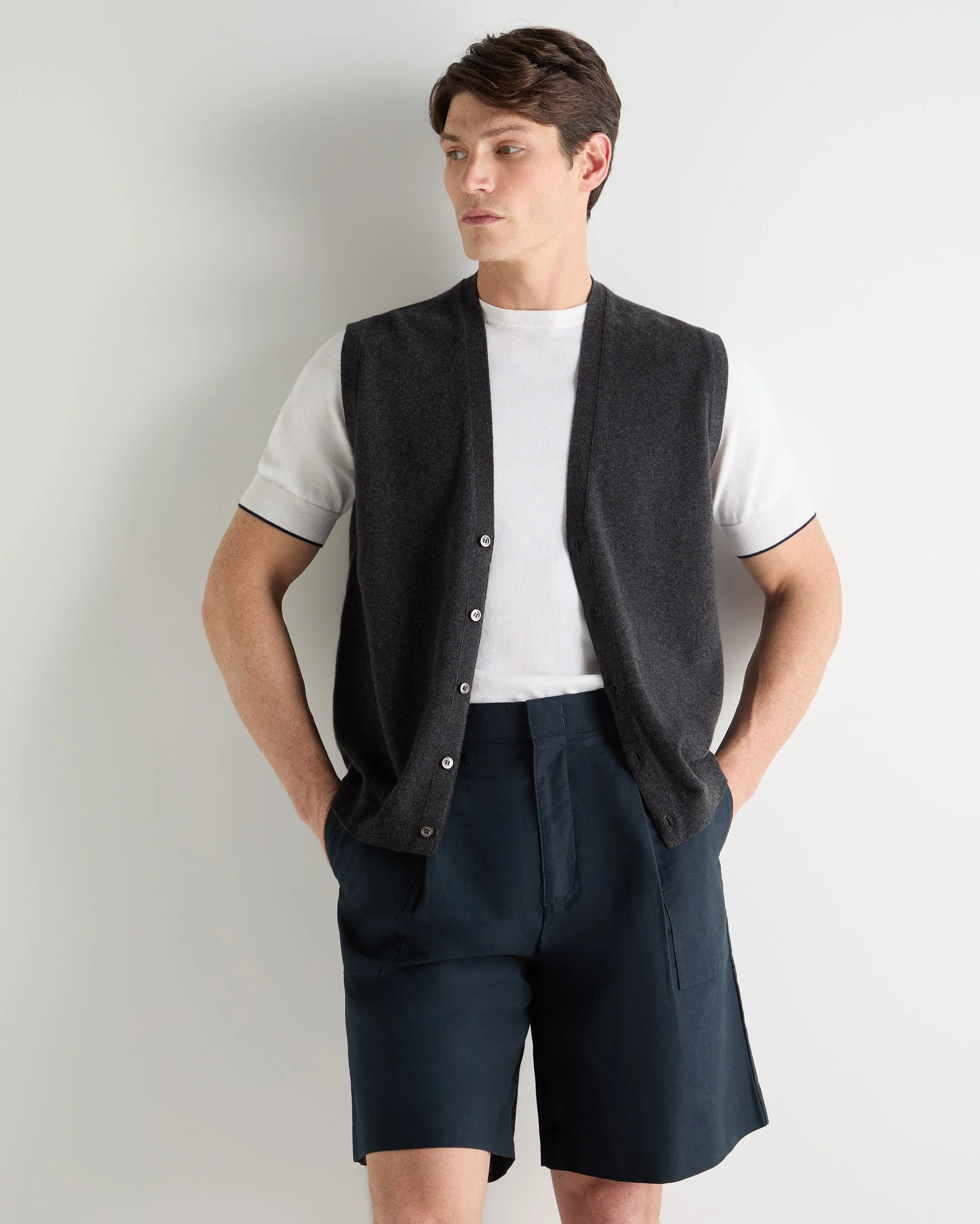 Men's Sleeveless Cashmere Tank Top Deep Charcoal Grey