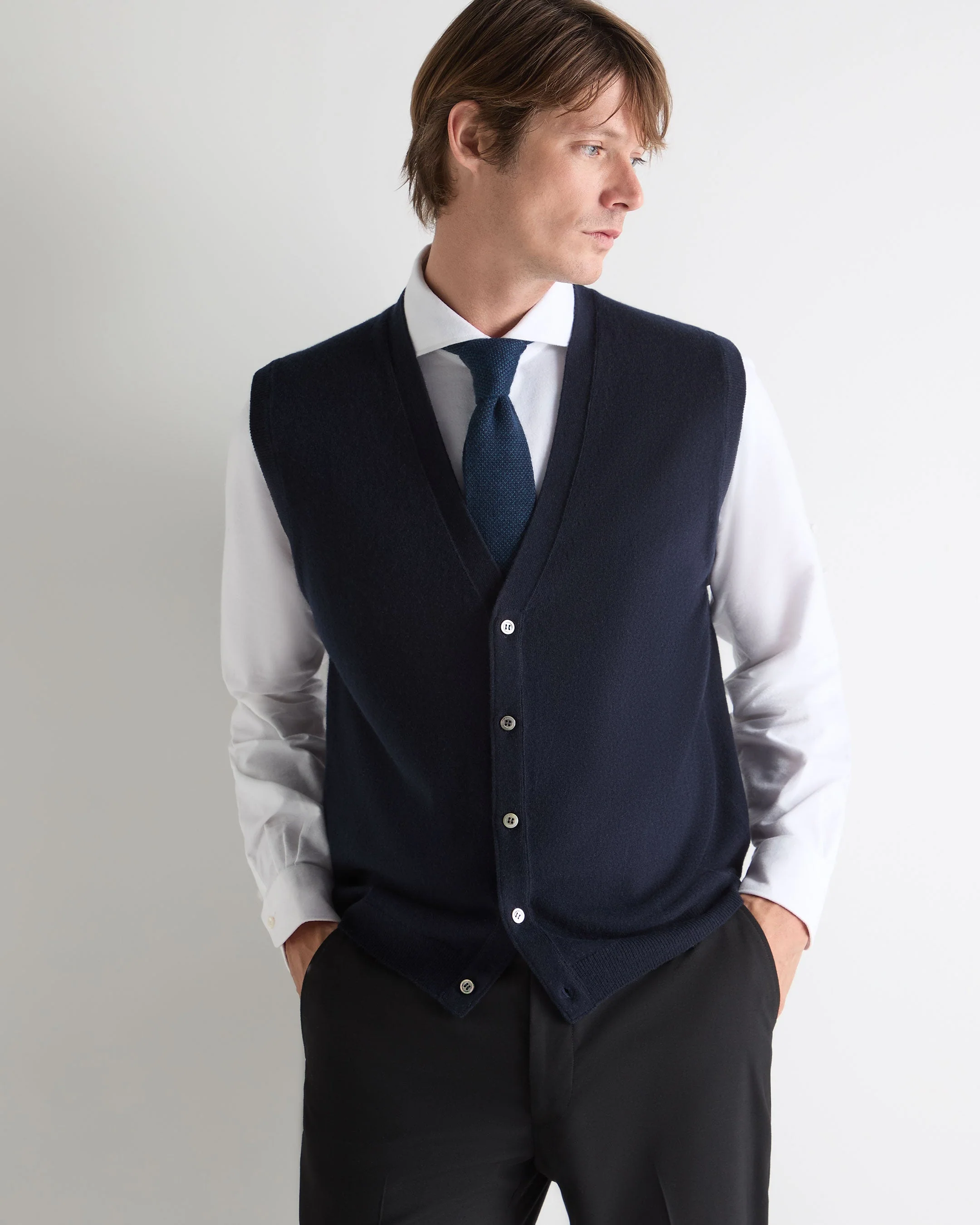 Men's Sleeveless Cashmere Tank Top Navy Blue