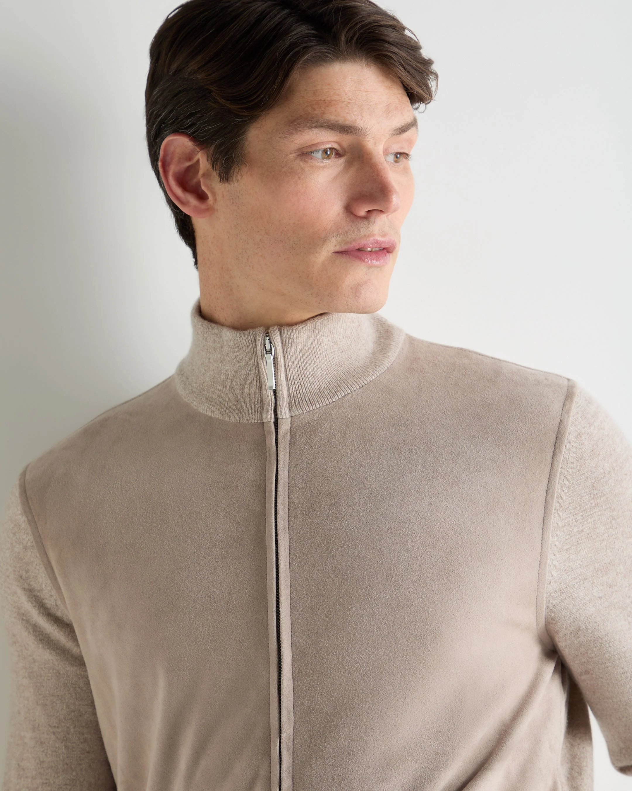 Men's Suede Front Zip Through Toasted Sesame Brown - Image 5