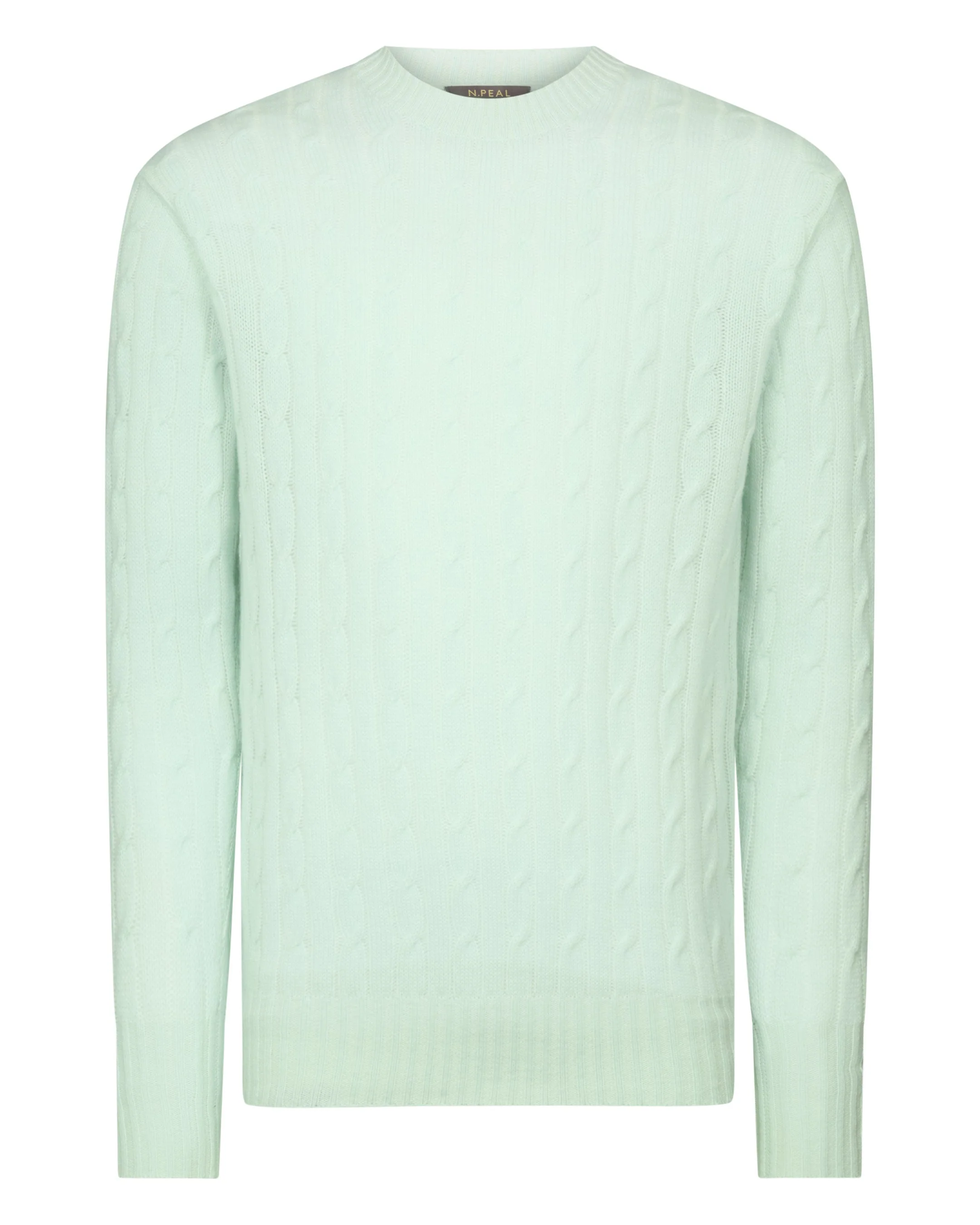 Men's Thames Cable Round Neck Cashmere Sweater Mint Green - Image 2