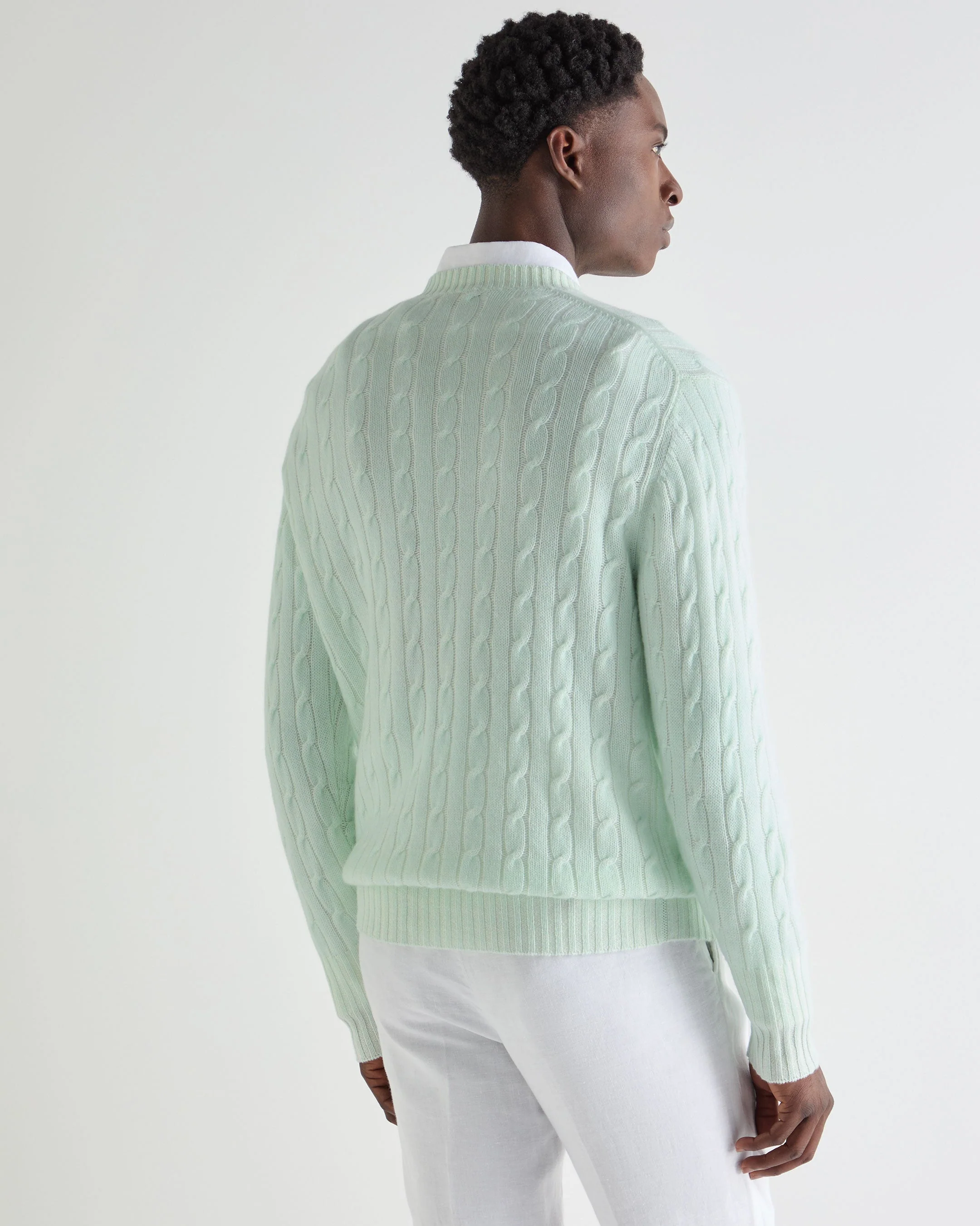 Men's Thames Cable Round Neck Cashmere Sweater Mint Green - Image 4