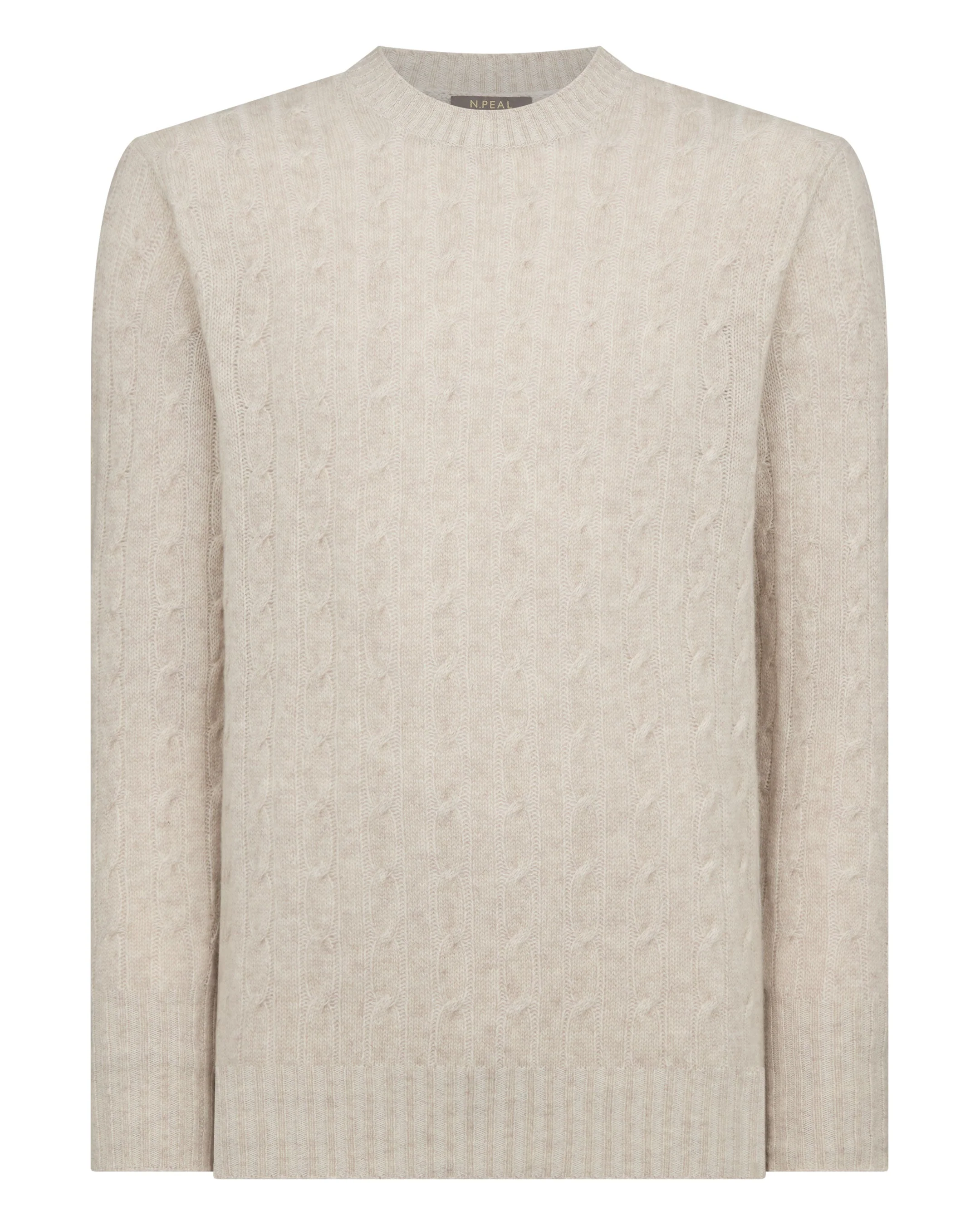 Men's Thames Cable Round Neck Cashmere Sweater Sand Brown - Image 2