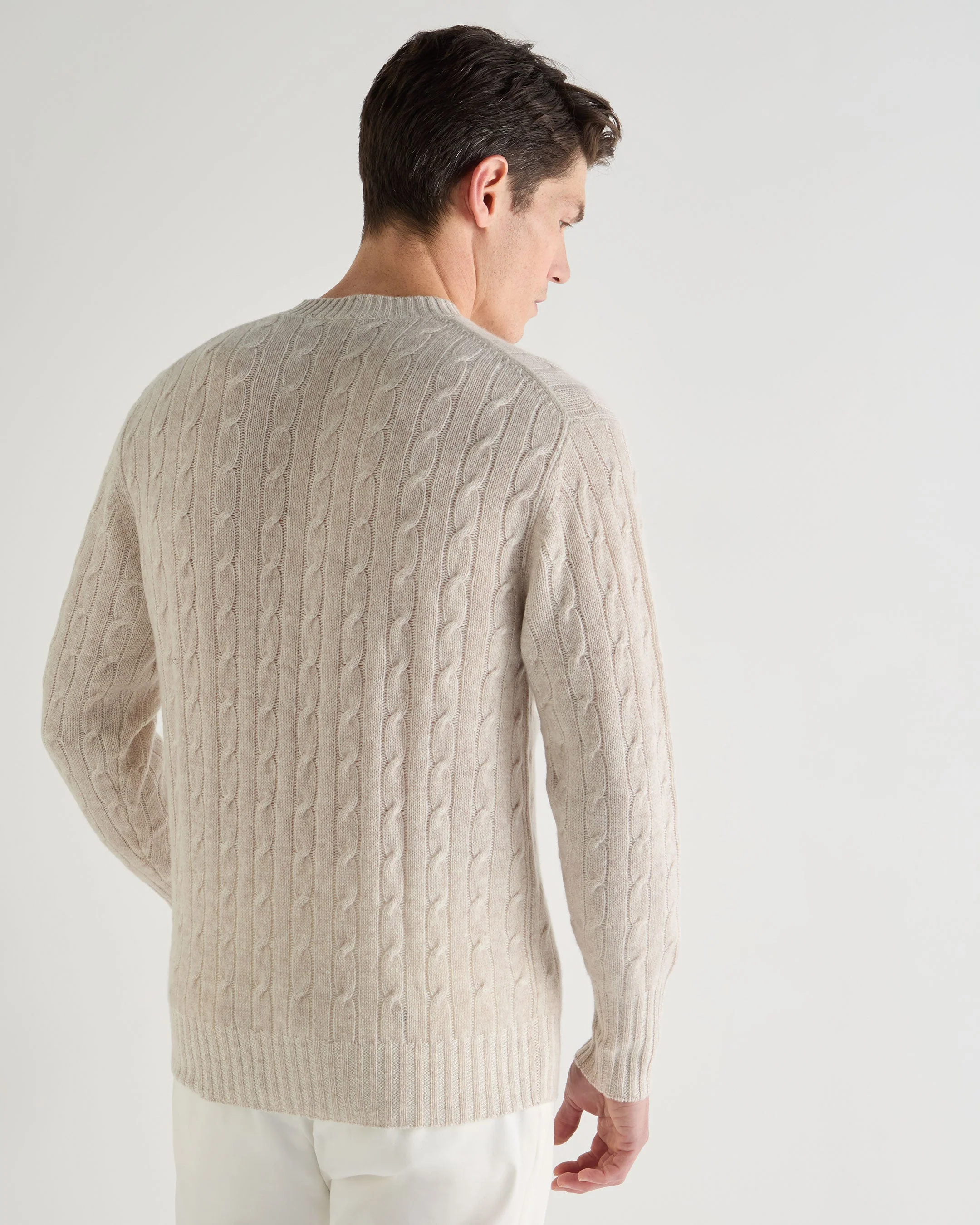 Men's Thames Cable Round Neck Cashmere Sweater Sand Brown - Image 4