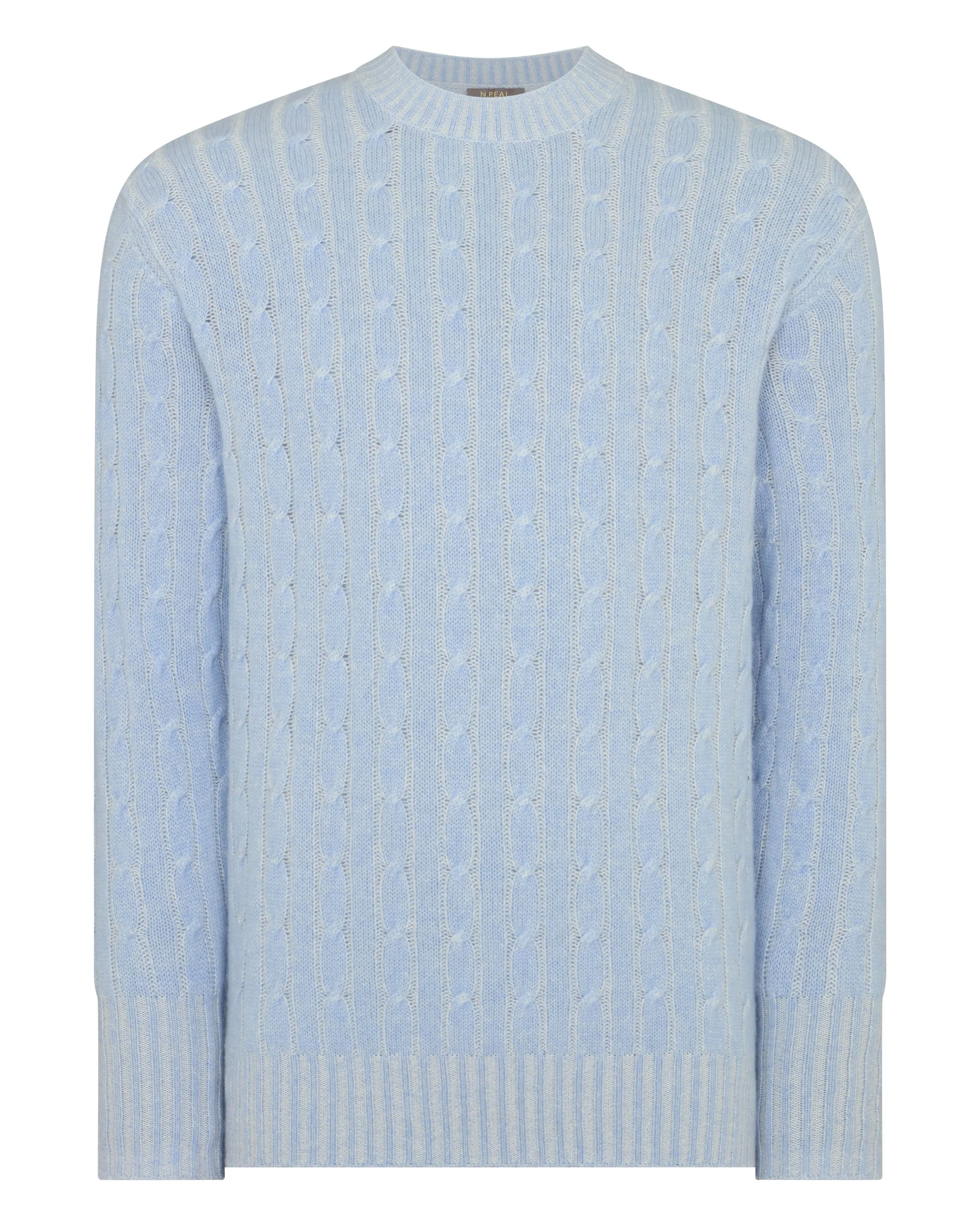 Men's Thames Cable Round Neck Cashmere Sweater Sea Mist Blue - Image 2