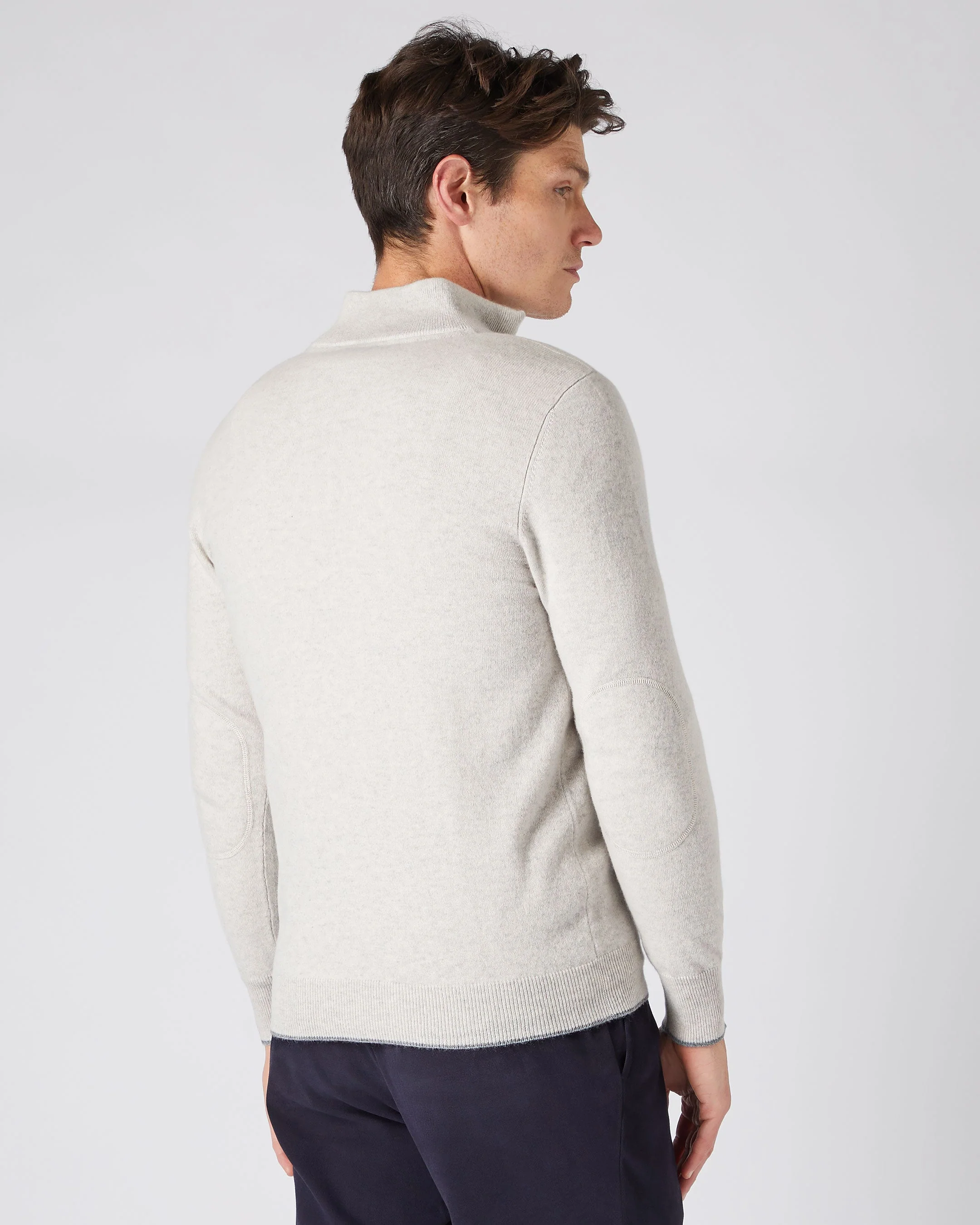 Men's Carnaby Half Zip Cashmere Jumper Pebble Grey - Image 4