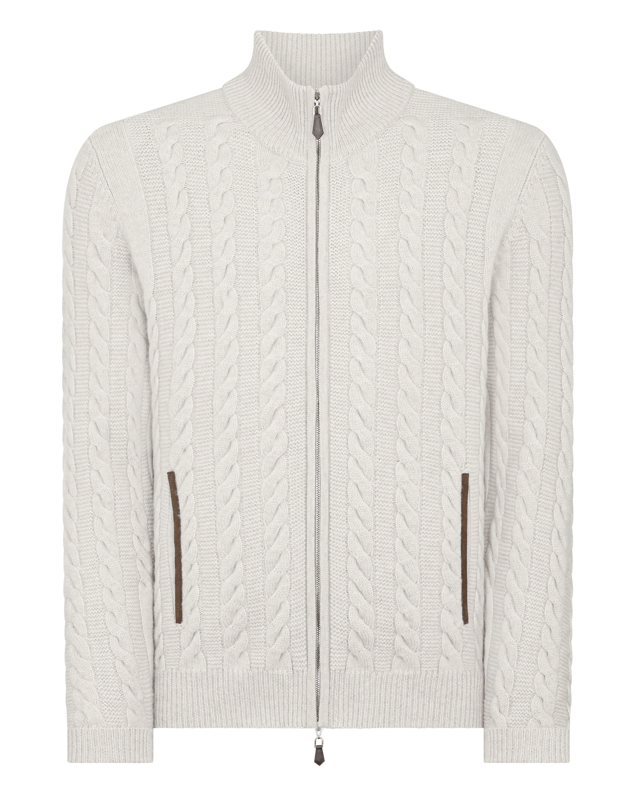 Men's Richmond Cable Cashmere Cardigan Pebble Grey - Image 2