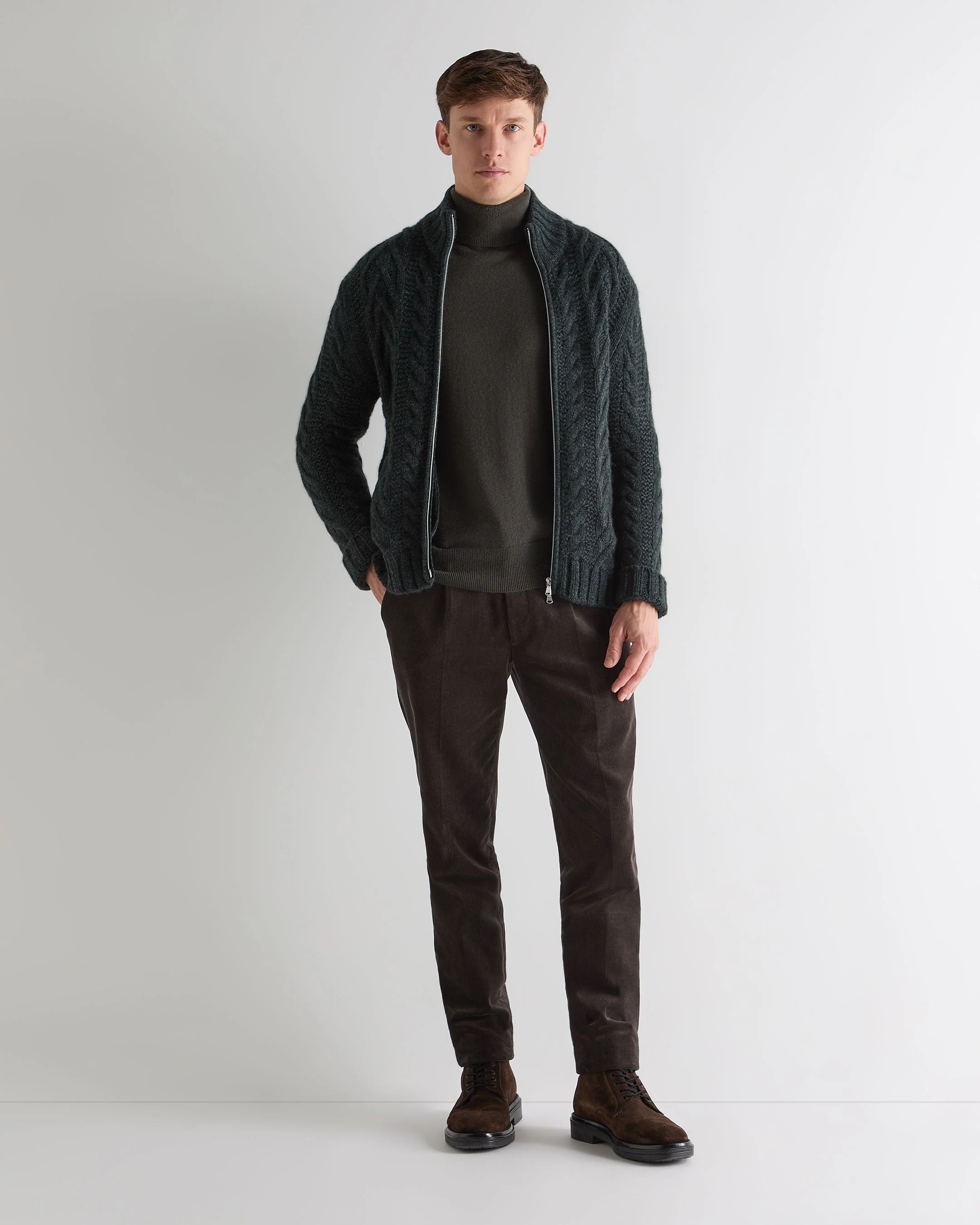 Men's Trafalgar Turtle Neck Cashmere Sweater Arabica Khaki Green - Image 3