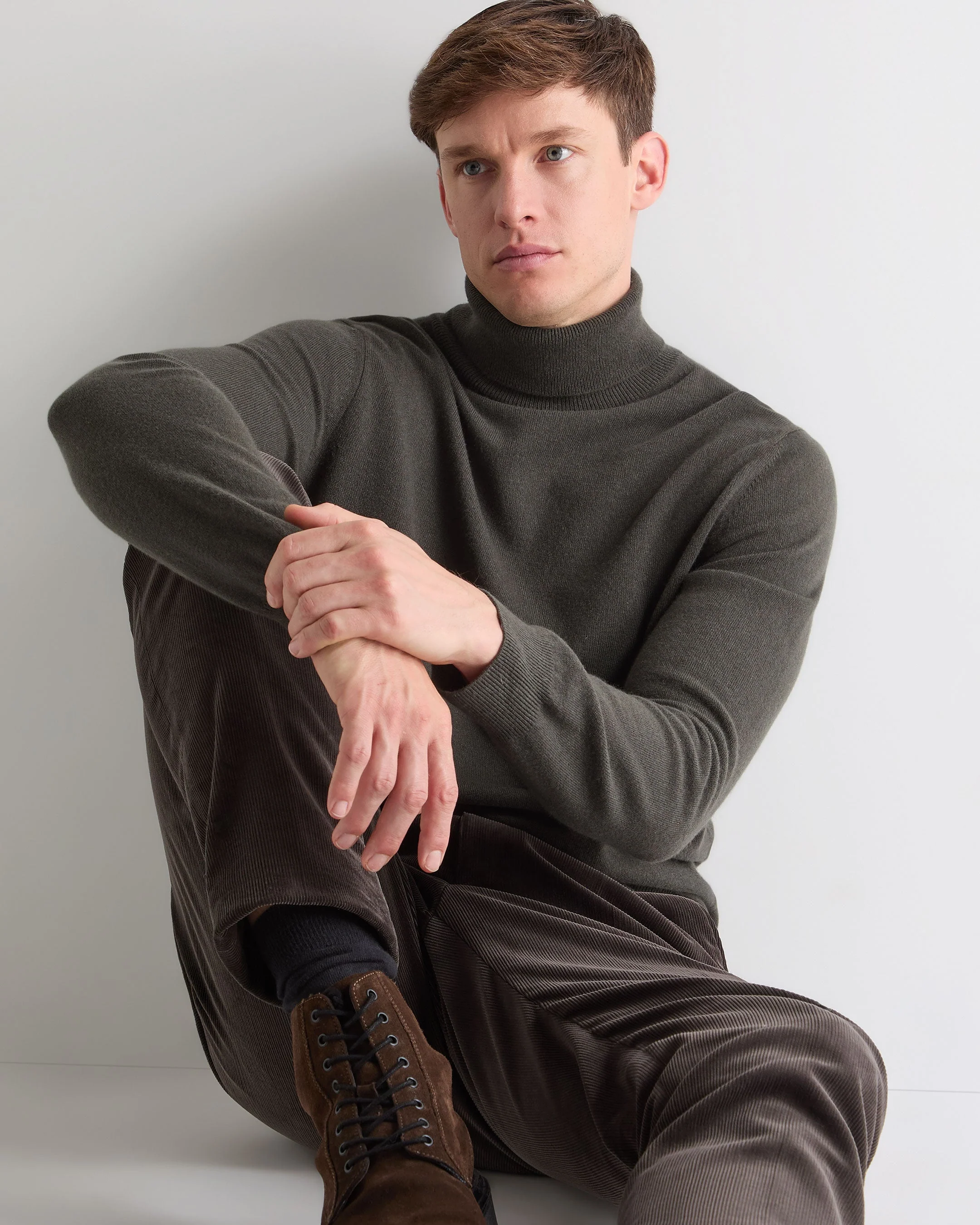 Men's Trafalgar Turtle Neck Cashmere Sweater Arabica Khaki Green - Image 6