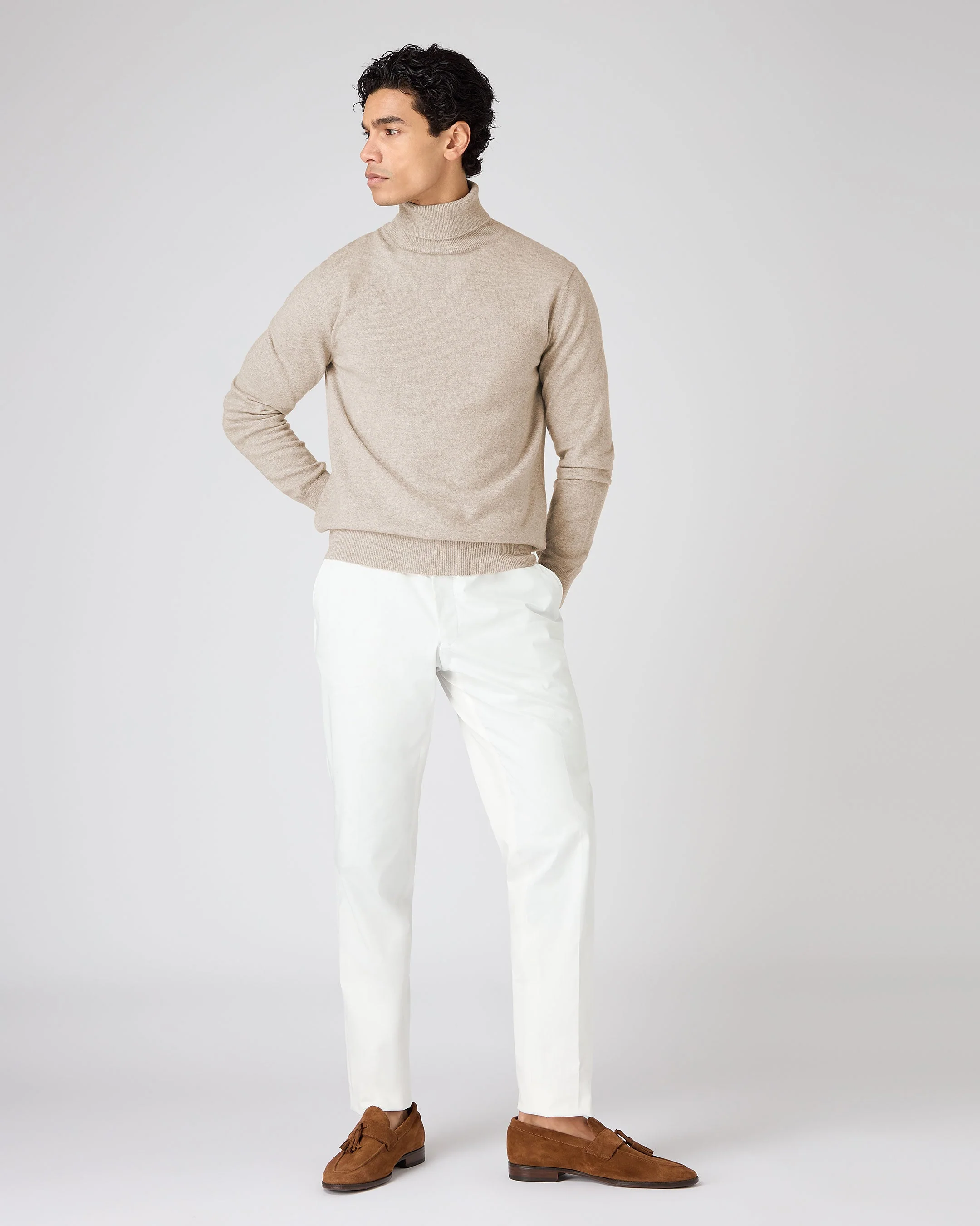 Men's Trafalgar Turtle Neck Cashmere Sweater Oatmeal Brown - Image 3