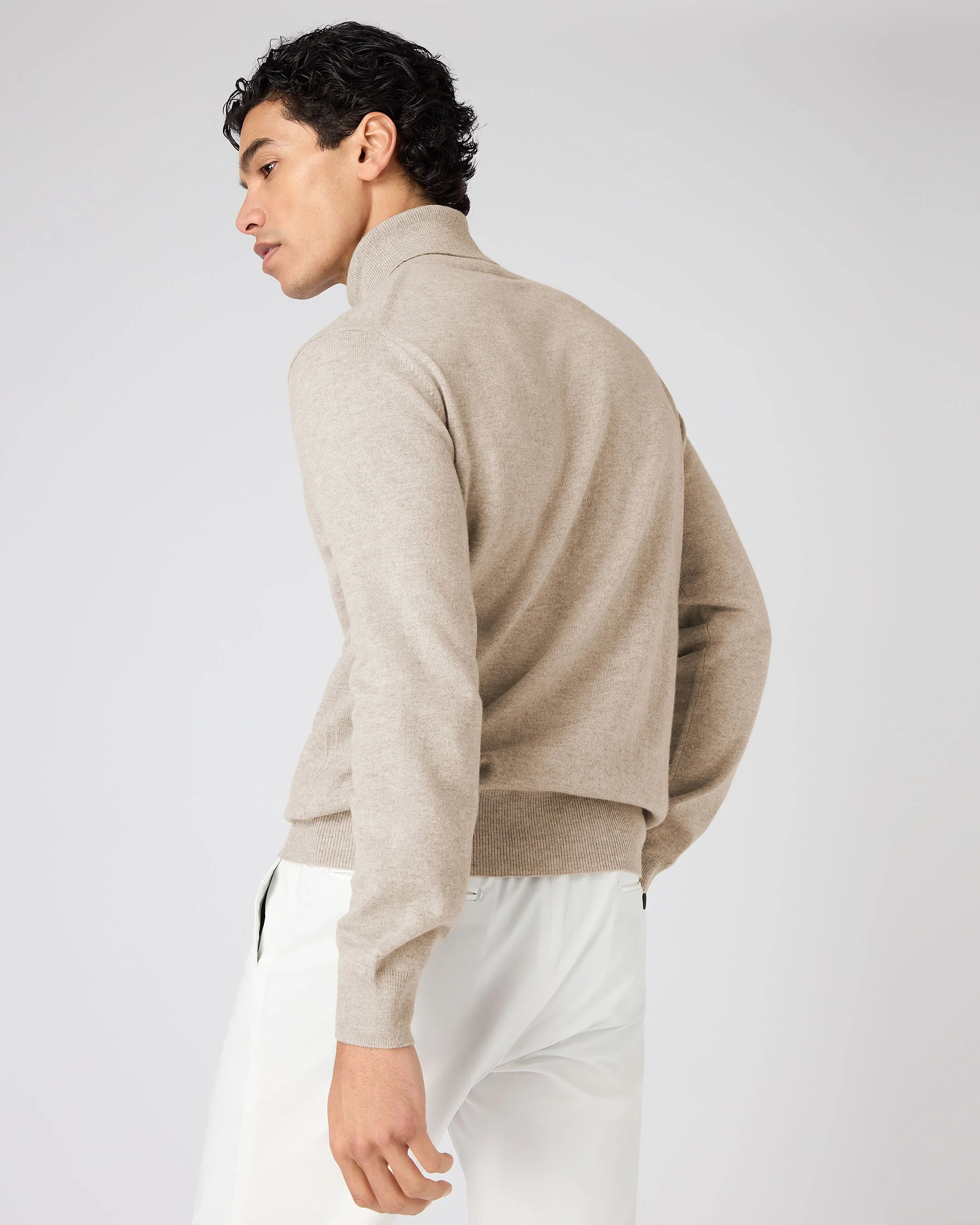 Men's Trafalgar Turtle Neck Cashmere Sweater Oatmeal Brown - Image 4