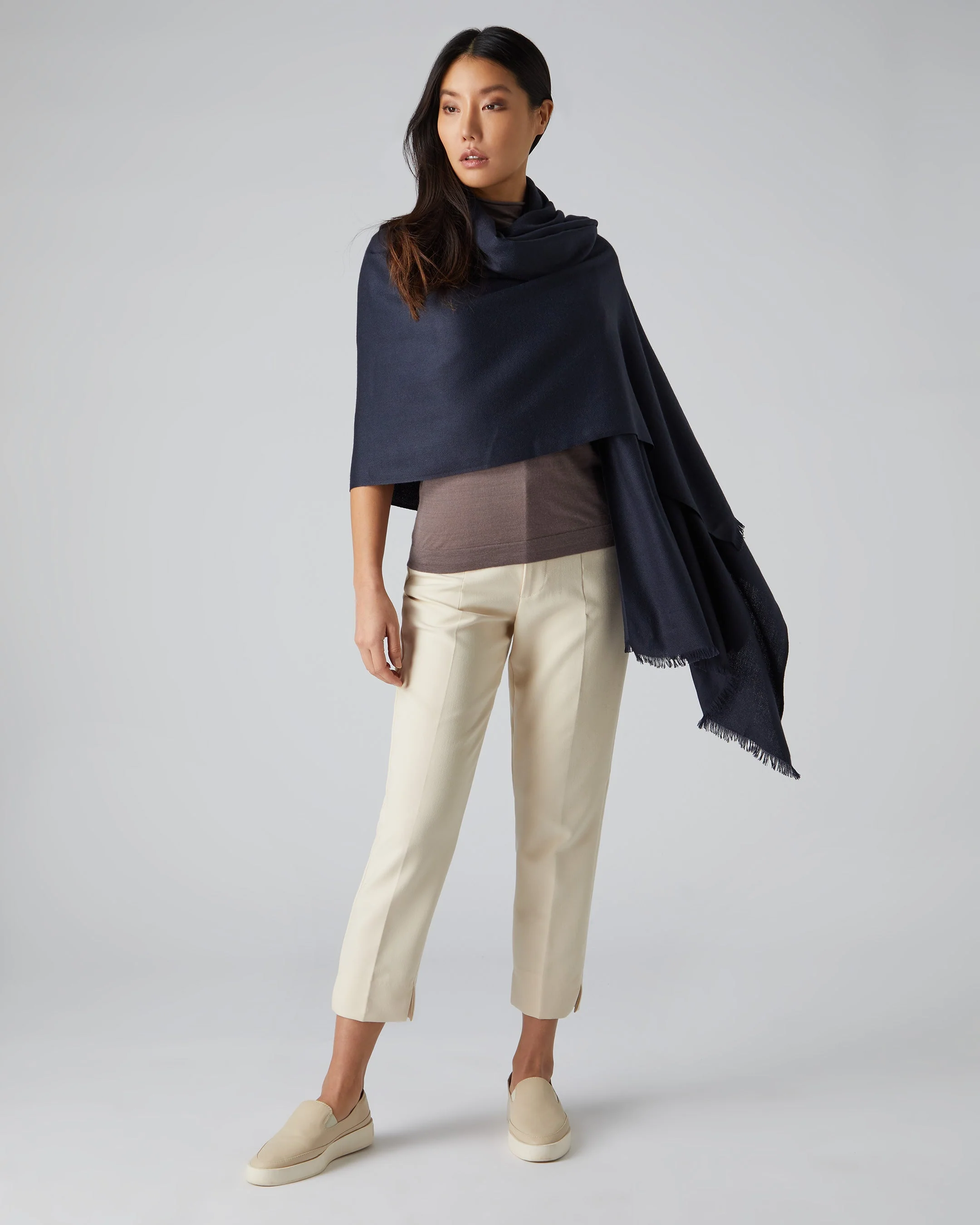 Women's Pashmina Cashmere Shawl Navy Blue - Image 3