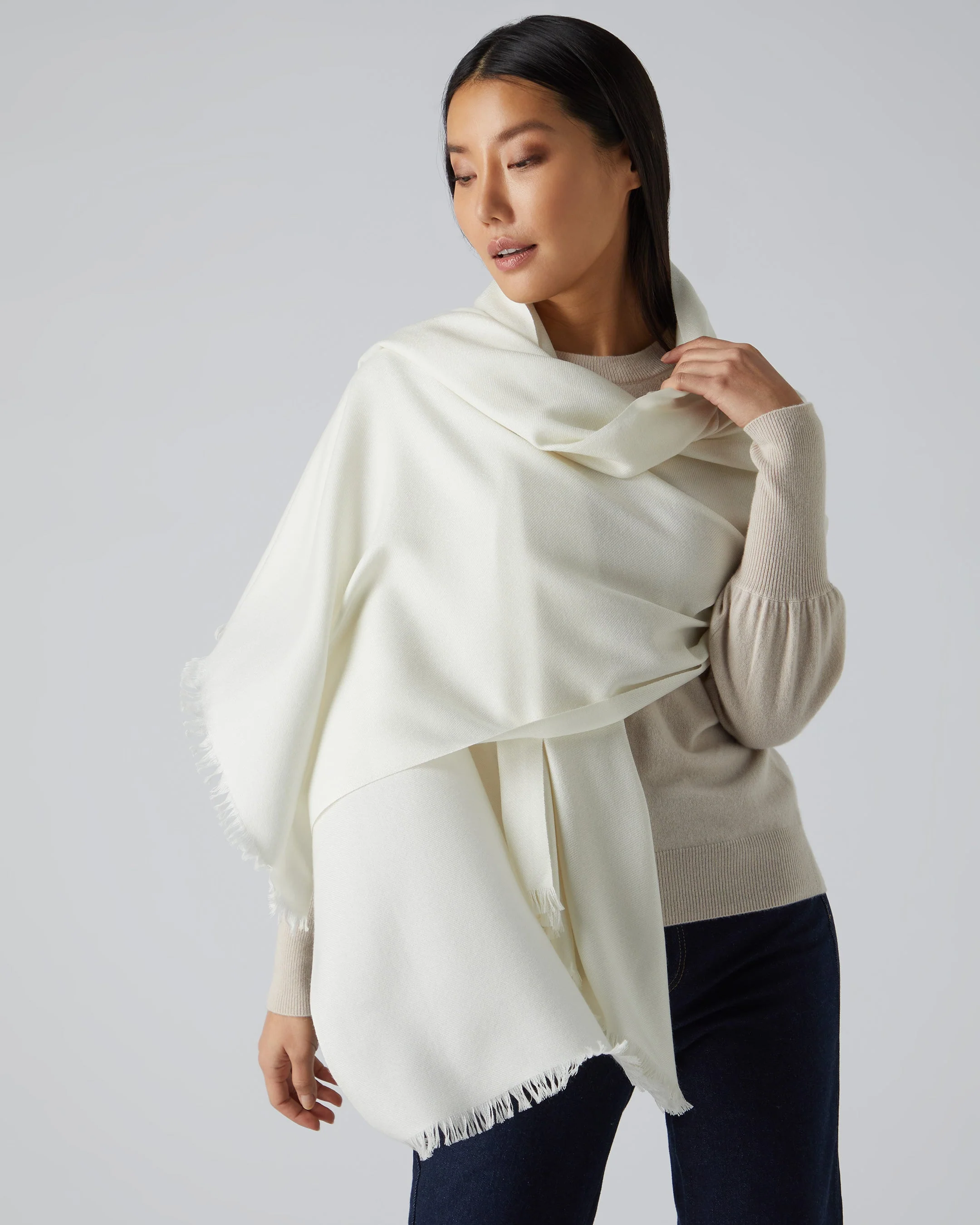 Women's Pashmina Cashmere Shawl New Ivory White - Image 2