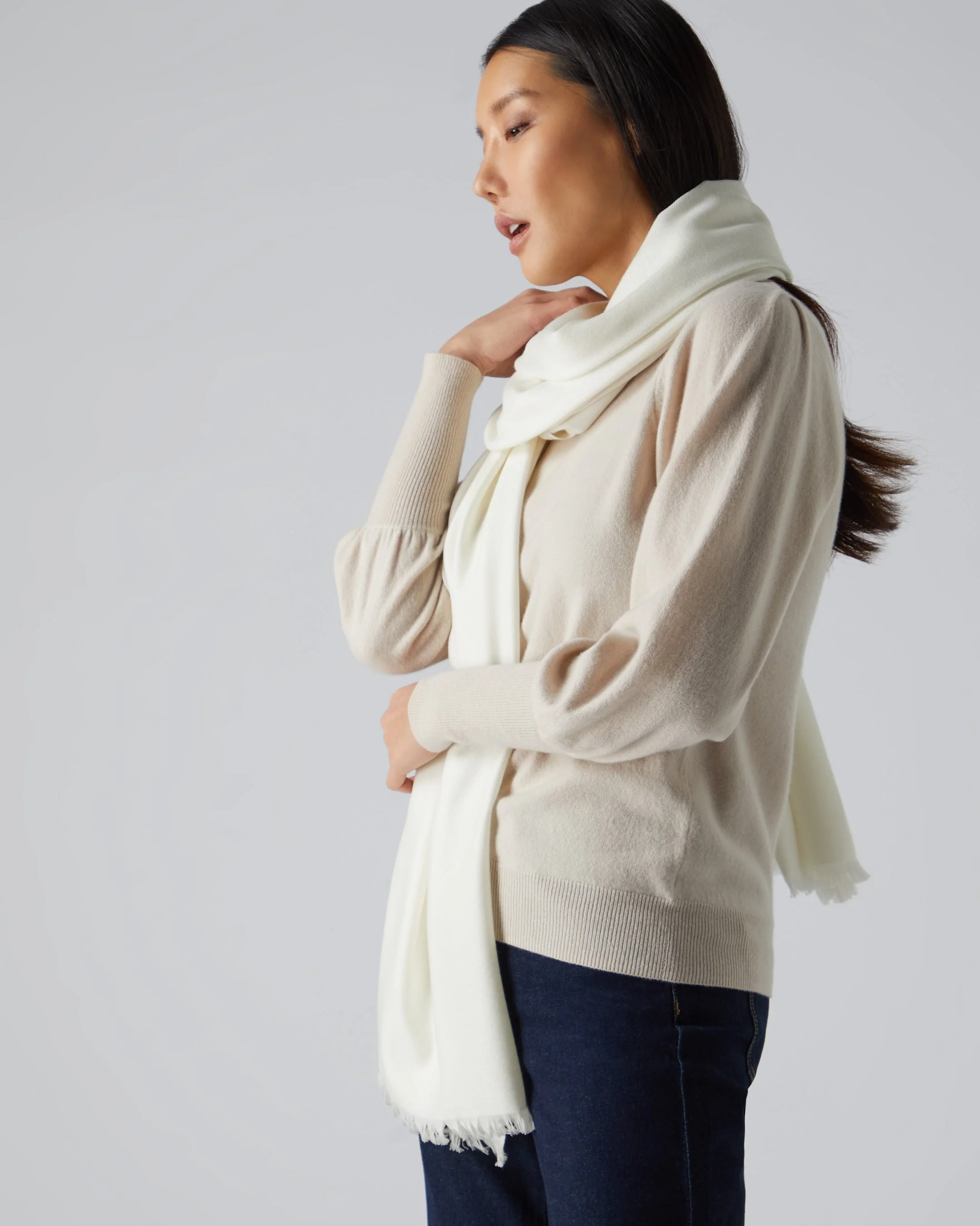 Women's Pashmina Cashmere Shawl New Ivory White - Image 3