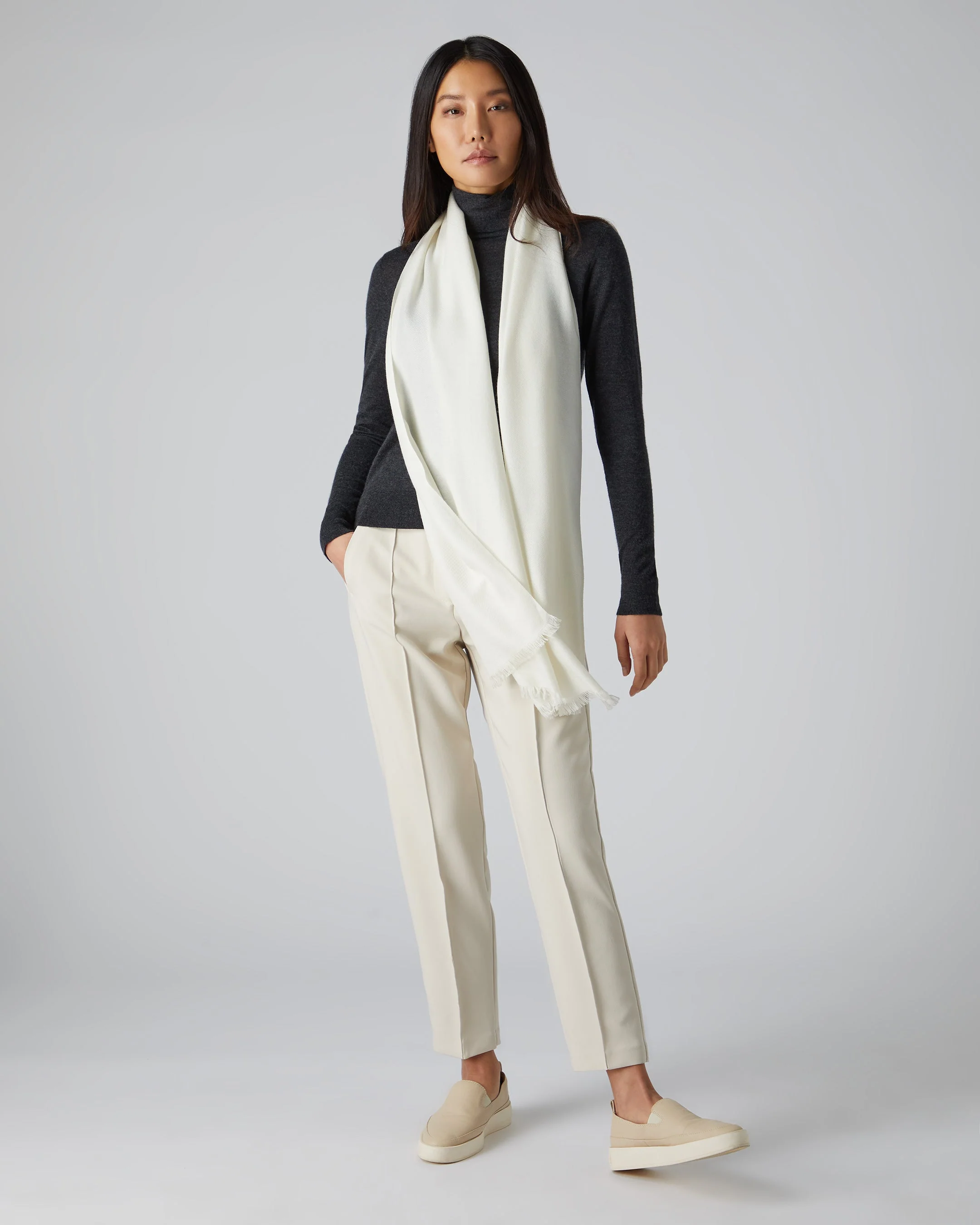 Women's Pashmina Cashmere Stole New Ivory White - Image 3