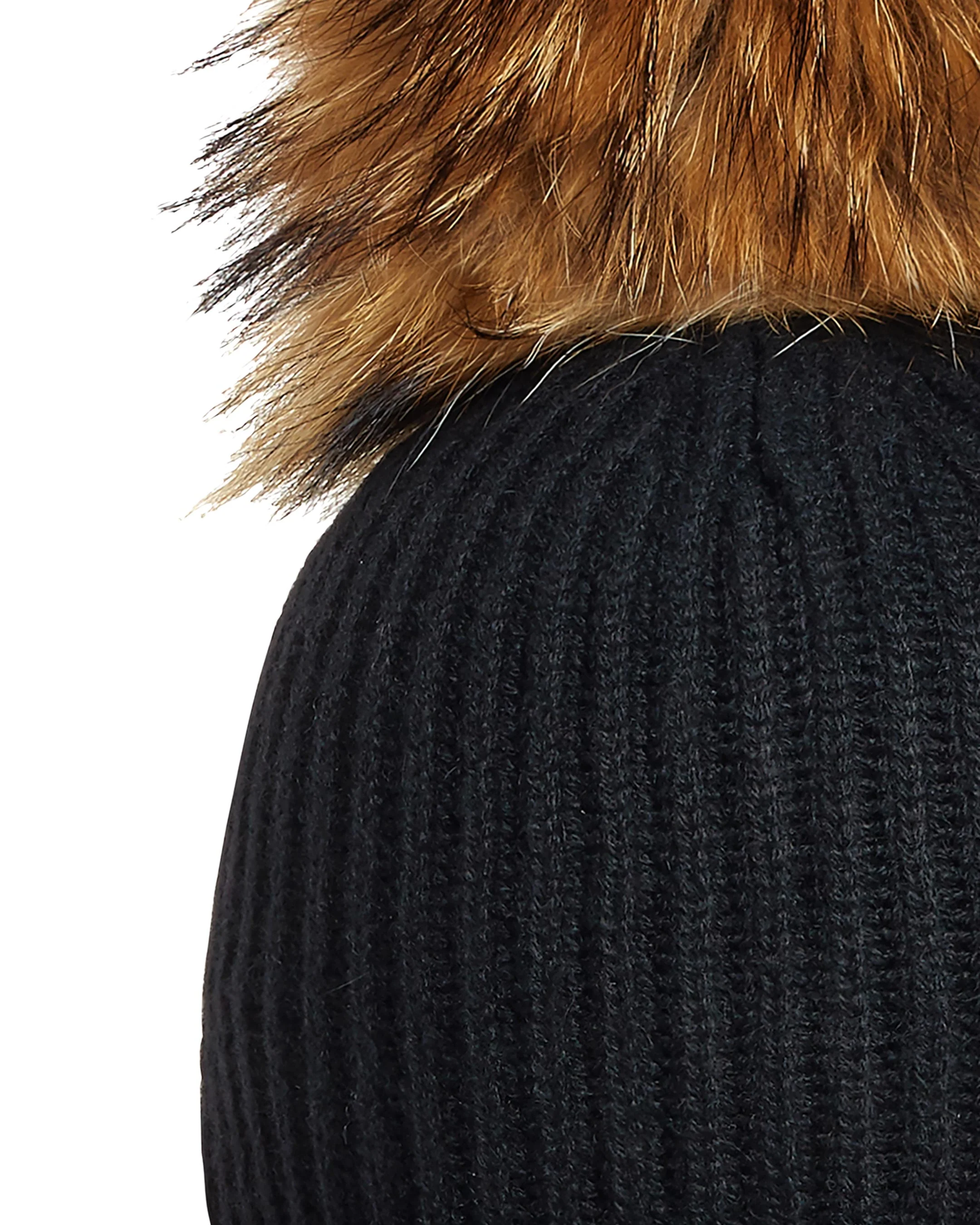 Unisex Ribbed Cashmere Hat With Detachable Pom Black - Image 2