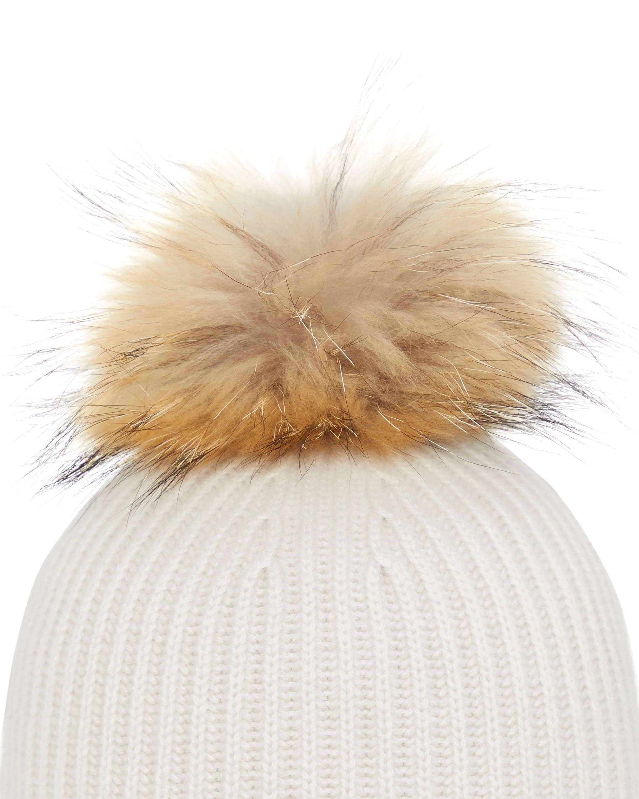 Unisex Ribbed Cashmere Hat With Detachable Pom Snow Grey - Image 2