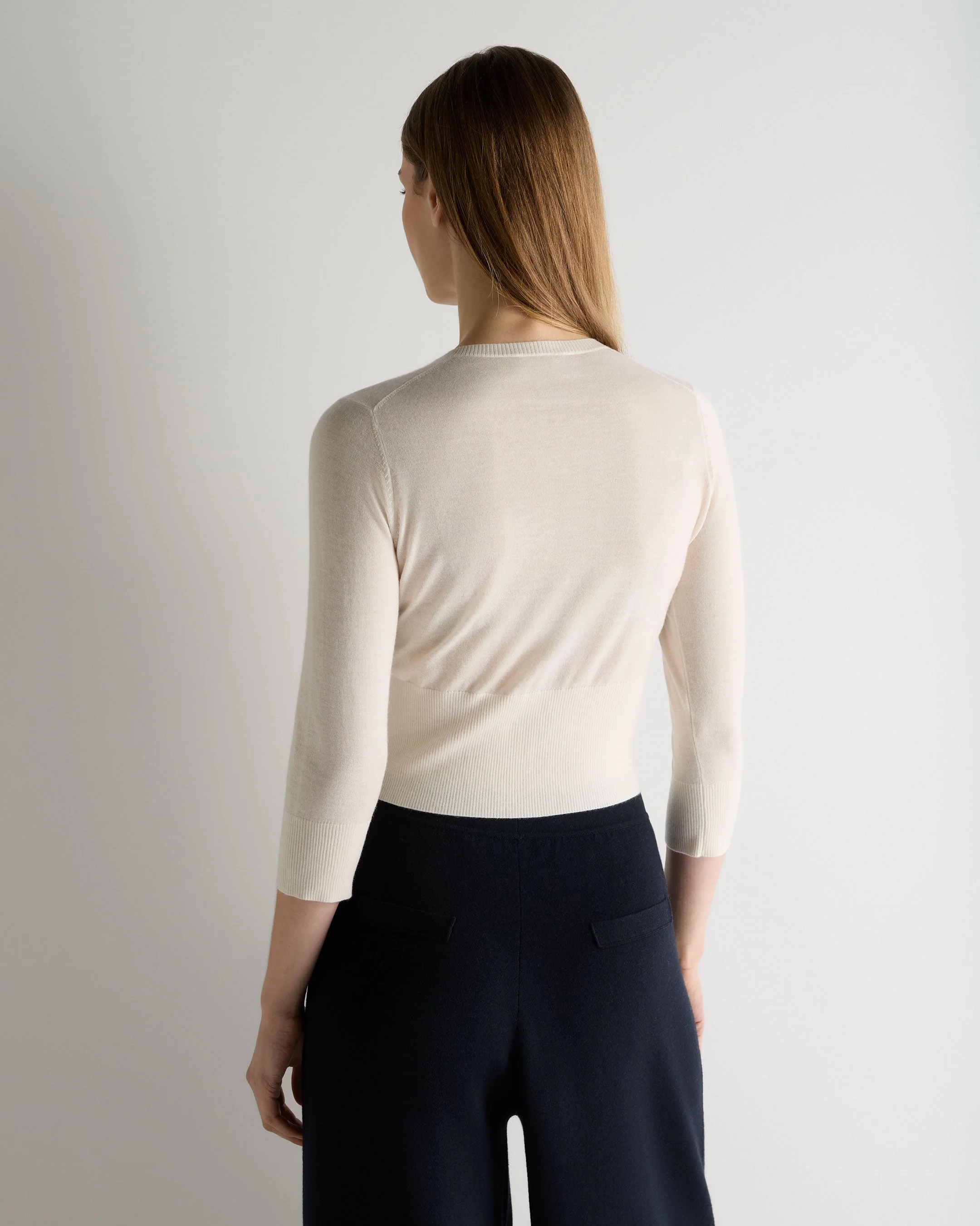 Women's Darcie Superfine Cashmere Cropped Cardigan New Ivory White - Image 4