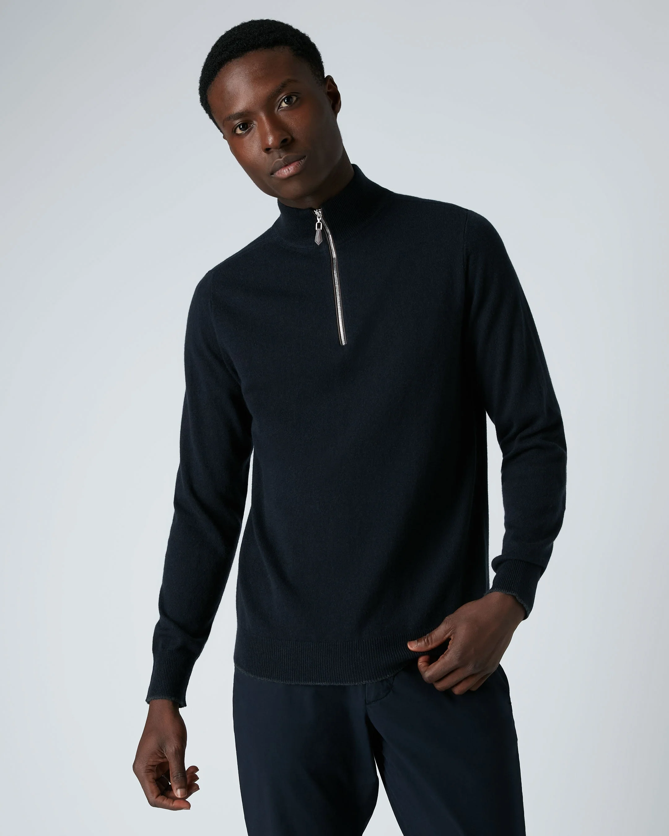 Men's Carnaby Half Zip Cashmere Jumper Navy Blue - Image 5
