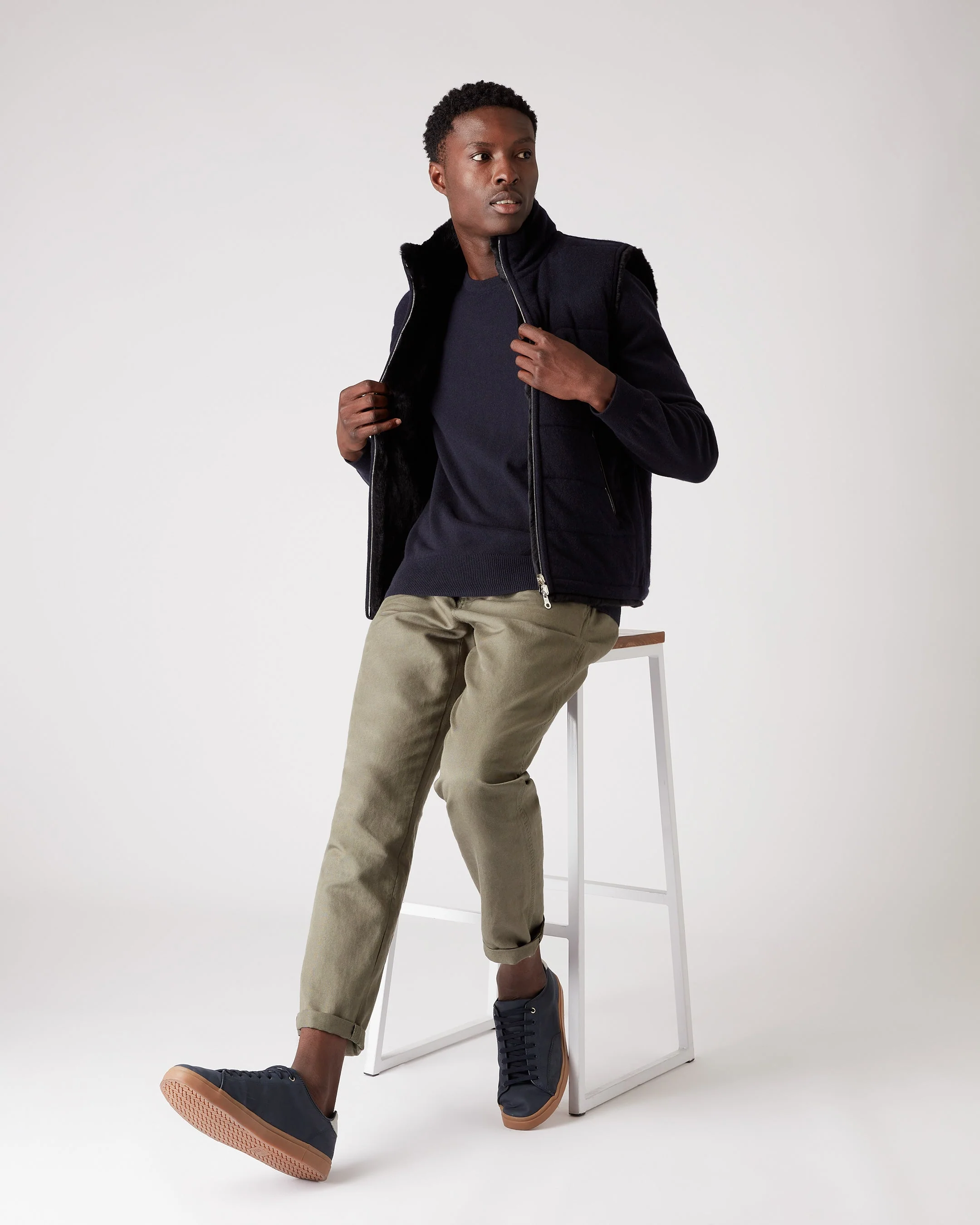 Men's Oxford Round Neck Cashmere Sweater Navy Blue - Image 3