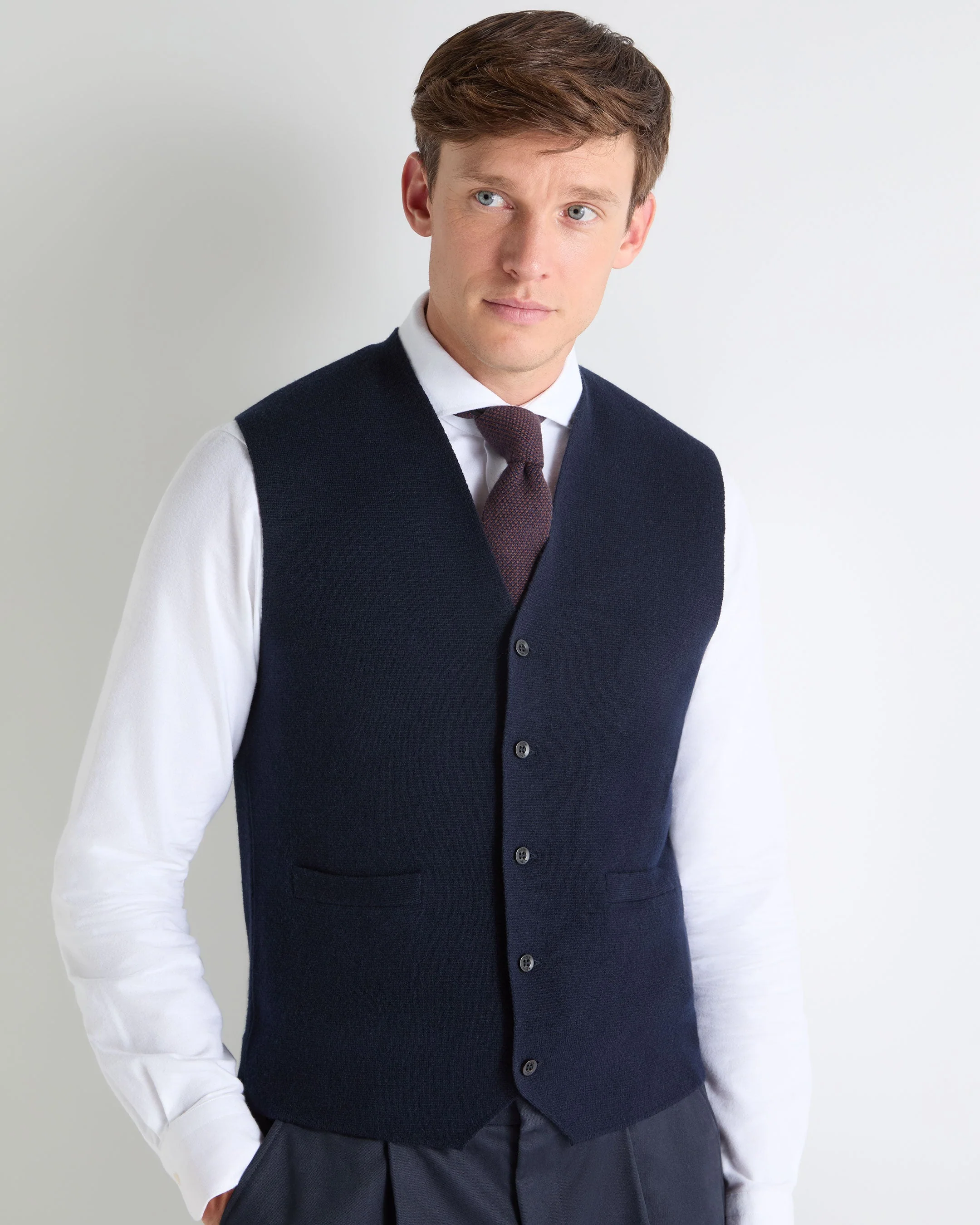 TUCCI KNITTED TIE Navy Blue + Brown - Image 2