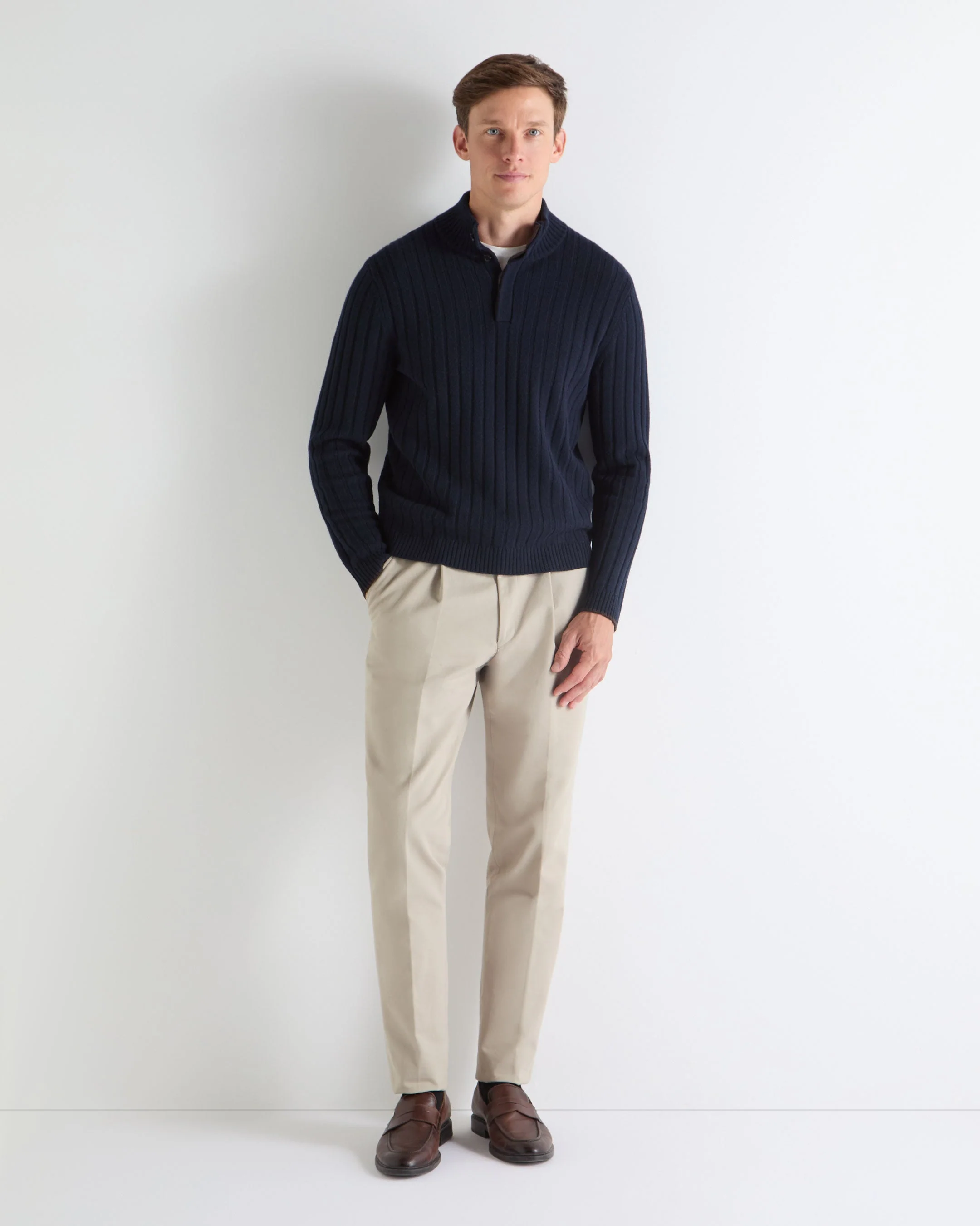 TUCCI RIB HALF BUTTON SWEATER Navy Blue - Image 3