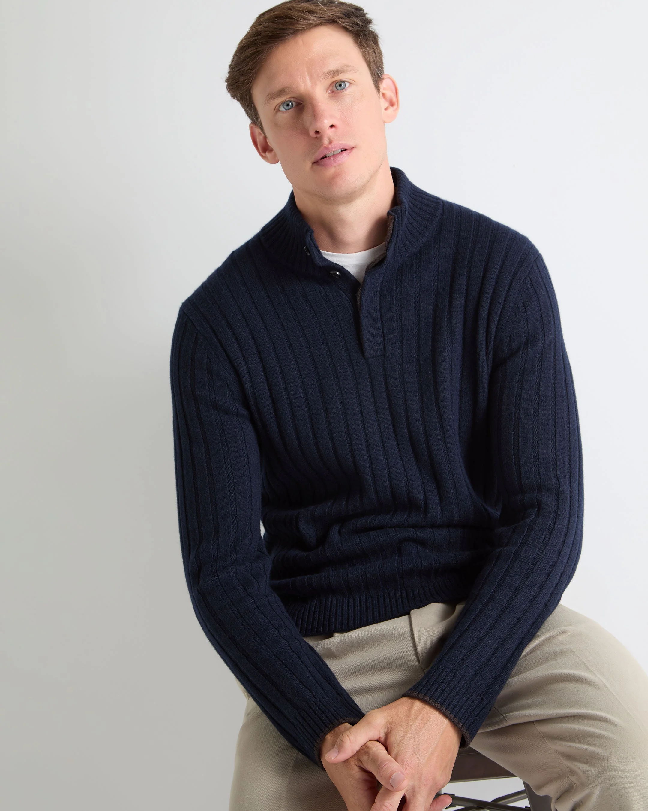 TUCCI RIB HALF BUTTON SWEATER Navy Blue - Image 5