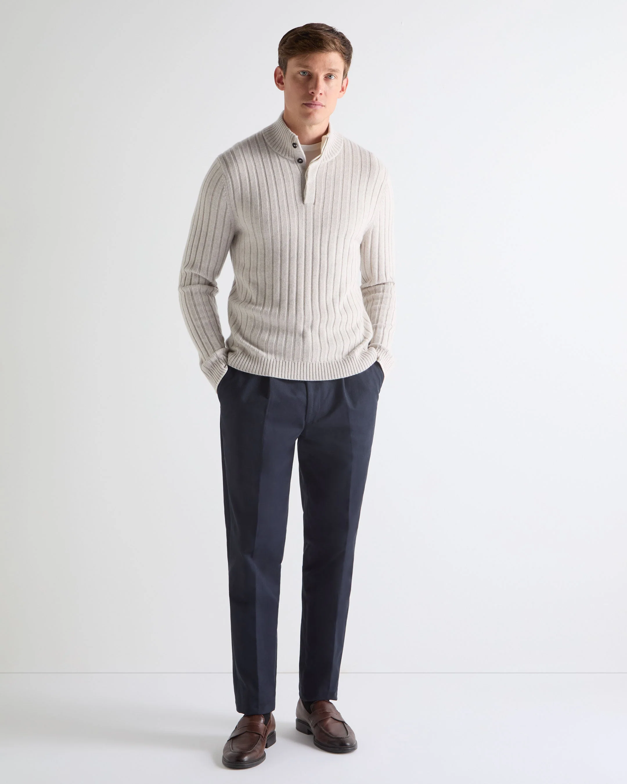 TUCCI RIB HALF BUTTON SWEATER Pebble Grey - Image 4