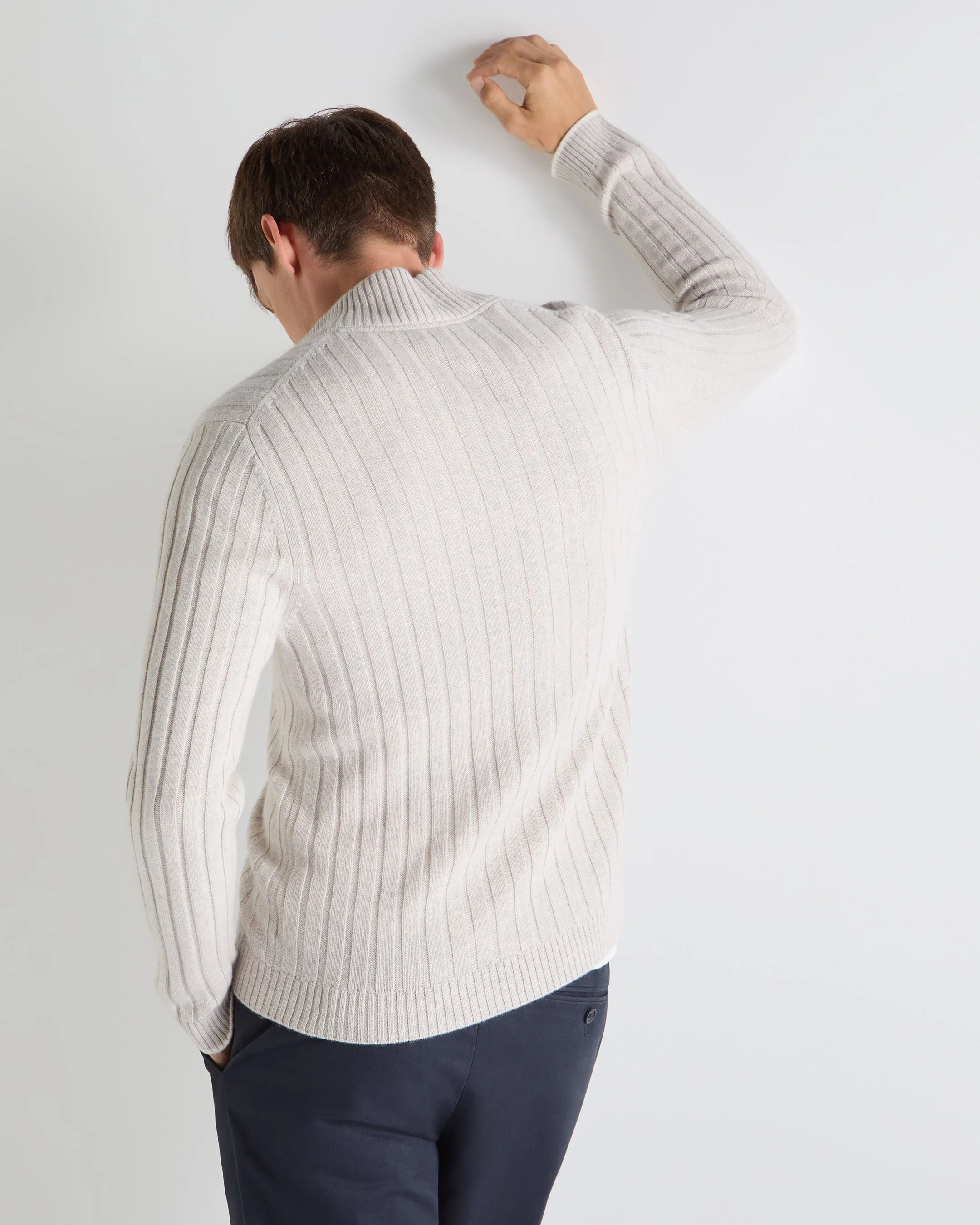 TUCCI RIB HALF BUTTON SWEATER Pebble Grey - Image 5