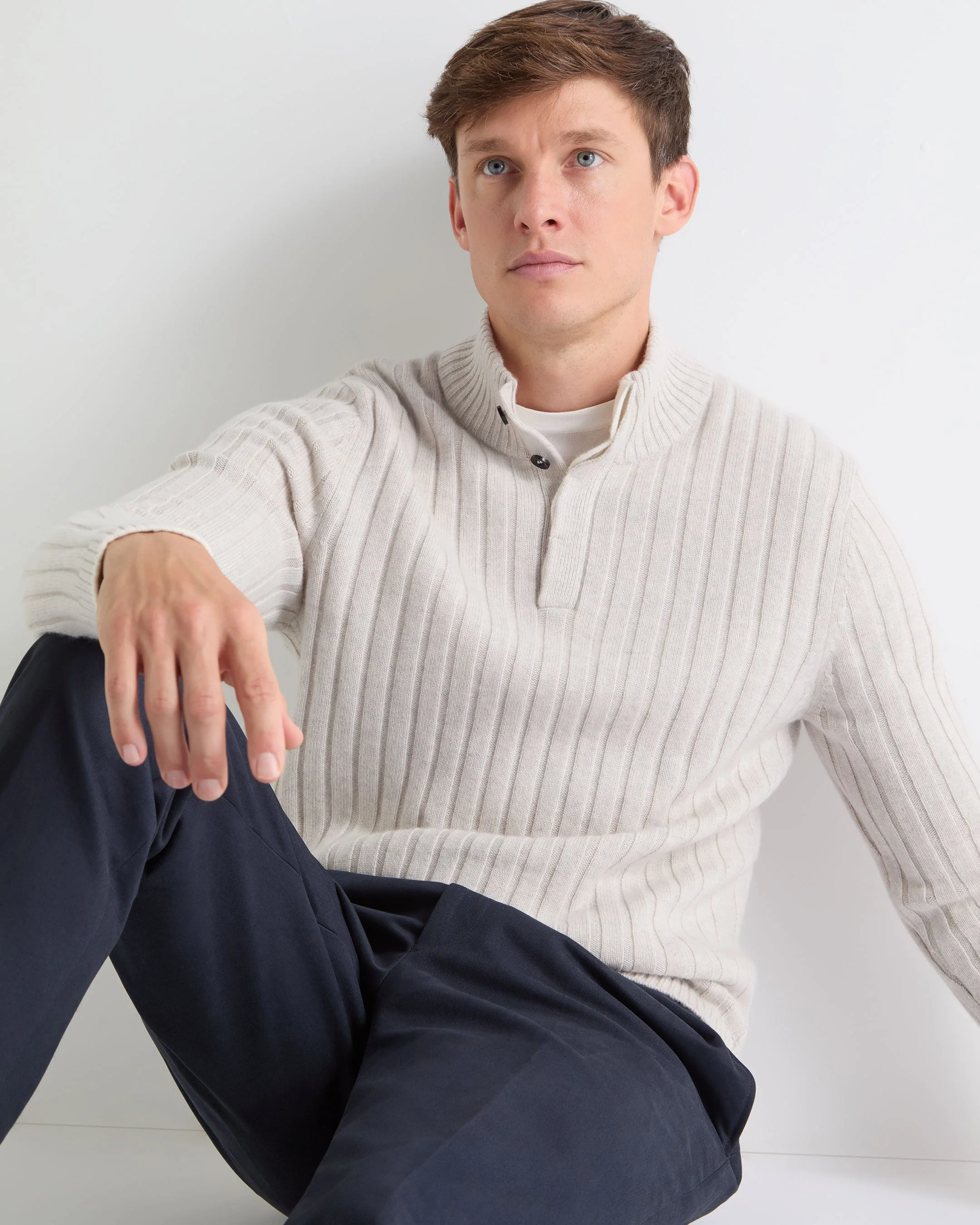 TUCCI RIB HALF BUTTON SWEATER Pebble Grey - Image 6