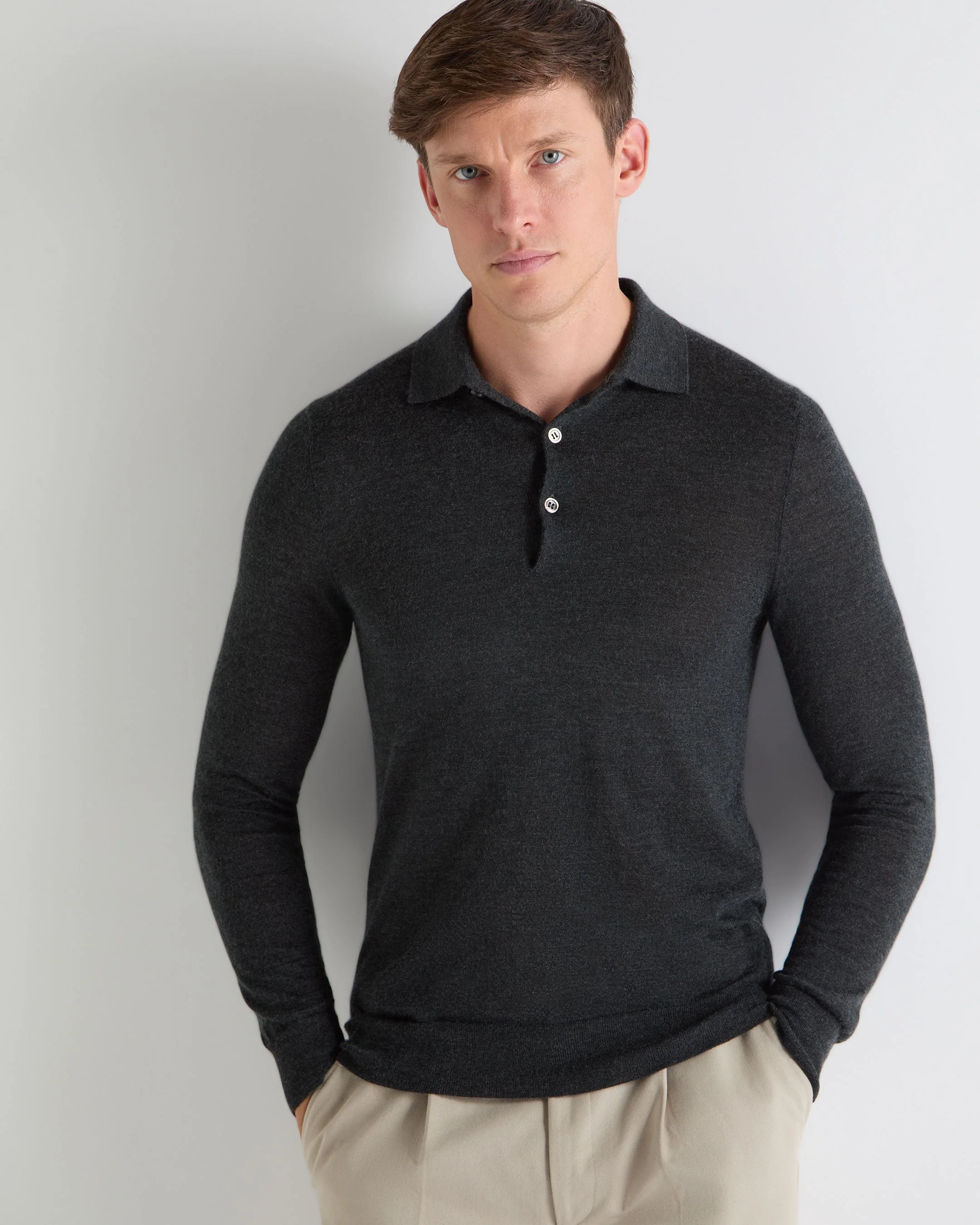 TUCCI SUPERFINE POLO SHIRT Dark Charcoal Grey - Image 3